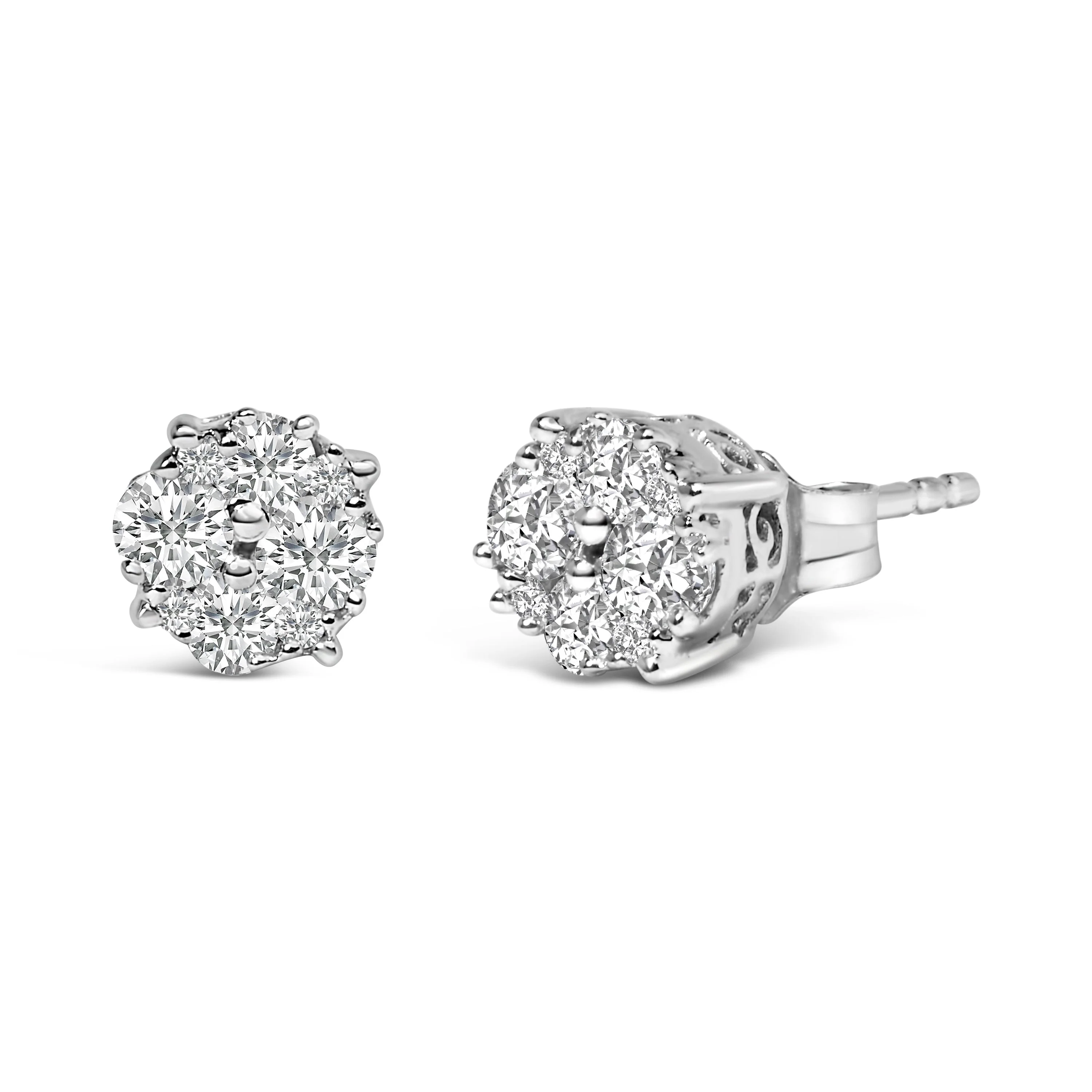 .925 Sterling Silver 1/2 cttw Prong Set Round-Cut Diamond Cluster Stud Earring (I-J Color, I2-I3 Clarity) - Image 41