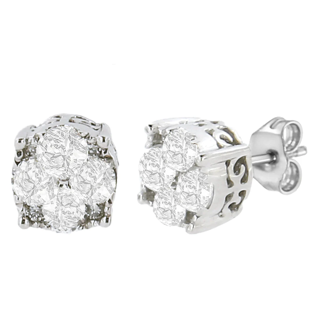 .925 Sterling Silver 1/2 cttw Prong Set Round-Cut Diamond Cluster Stud Earring (I-J Color, I2-I3 Clarity) - Image 63