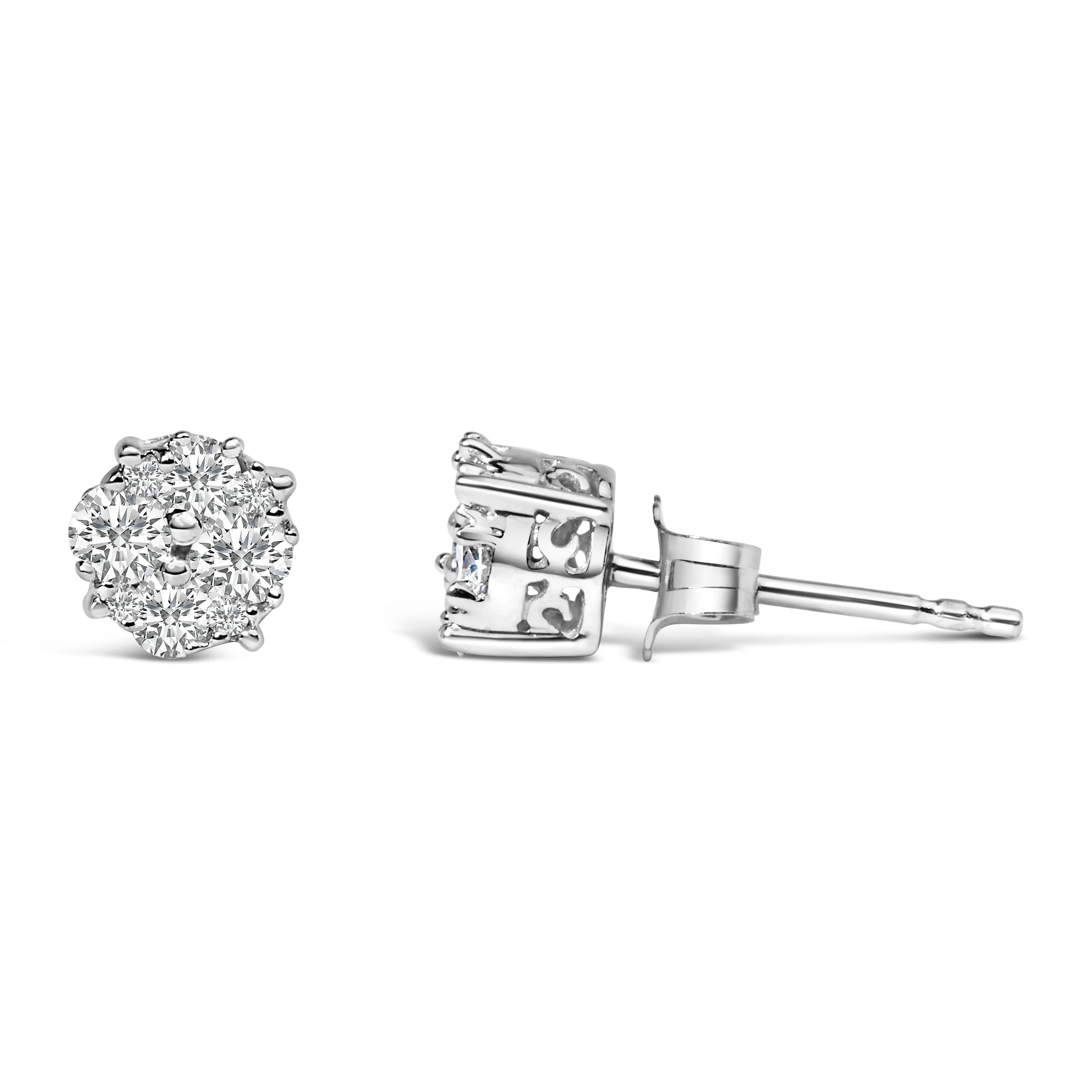.925 Sterling Silver 1/2 cttw Prong Set Round-Cut Diamond Cluster Stud Earring (I-J Color, I2-I3 Clarity) - Image 65