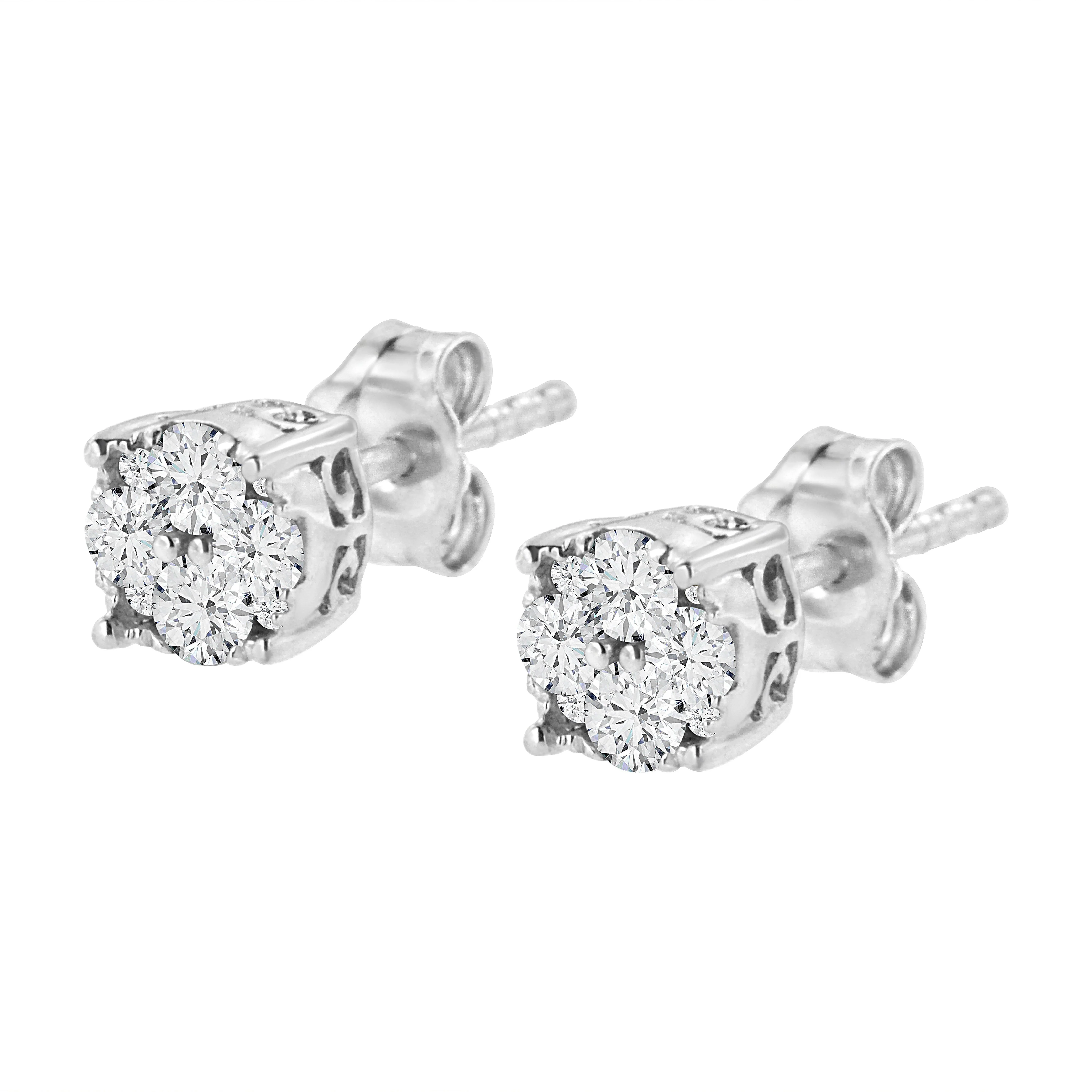 .925 Sterling Silver 1/2 cttw Prong Set Round-Cut Diamond Cluster Stud Earring (I-J Color, I2-I3 Clarity) - Image 68