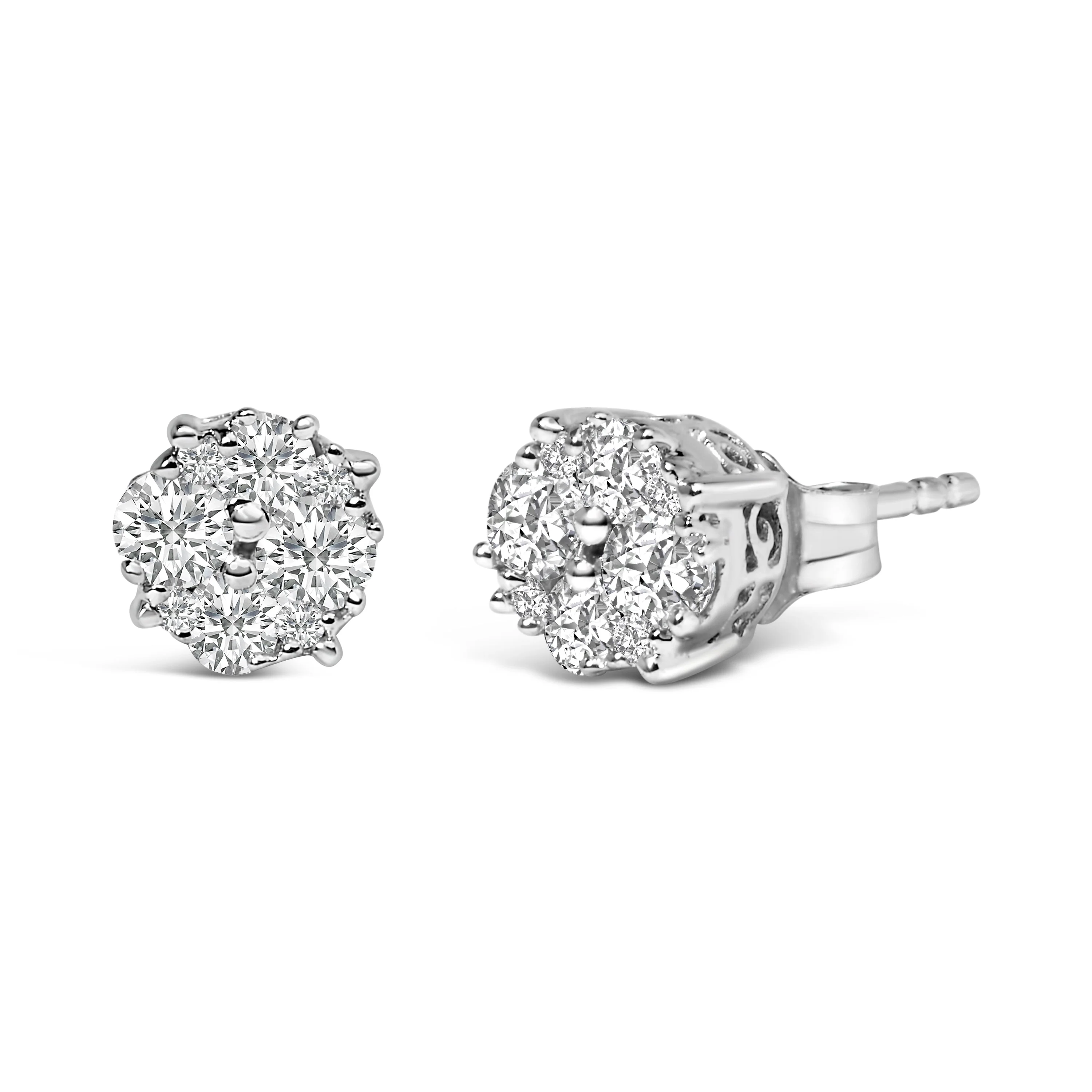 .925 Sterling Silver 1/2 cttw Prong Set Round-Cut Diamond Cluster Stud Earring (I-J Color, I2-I3 Clarity) - Image 71