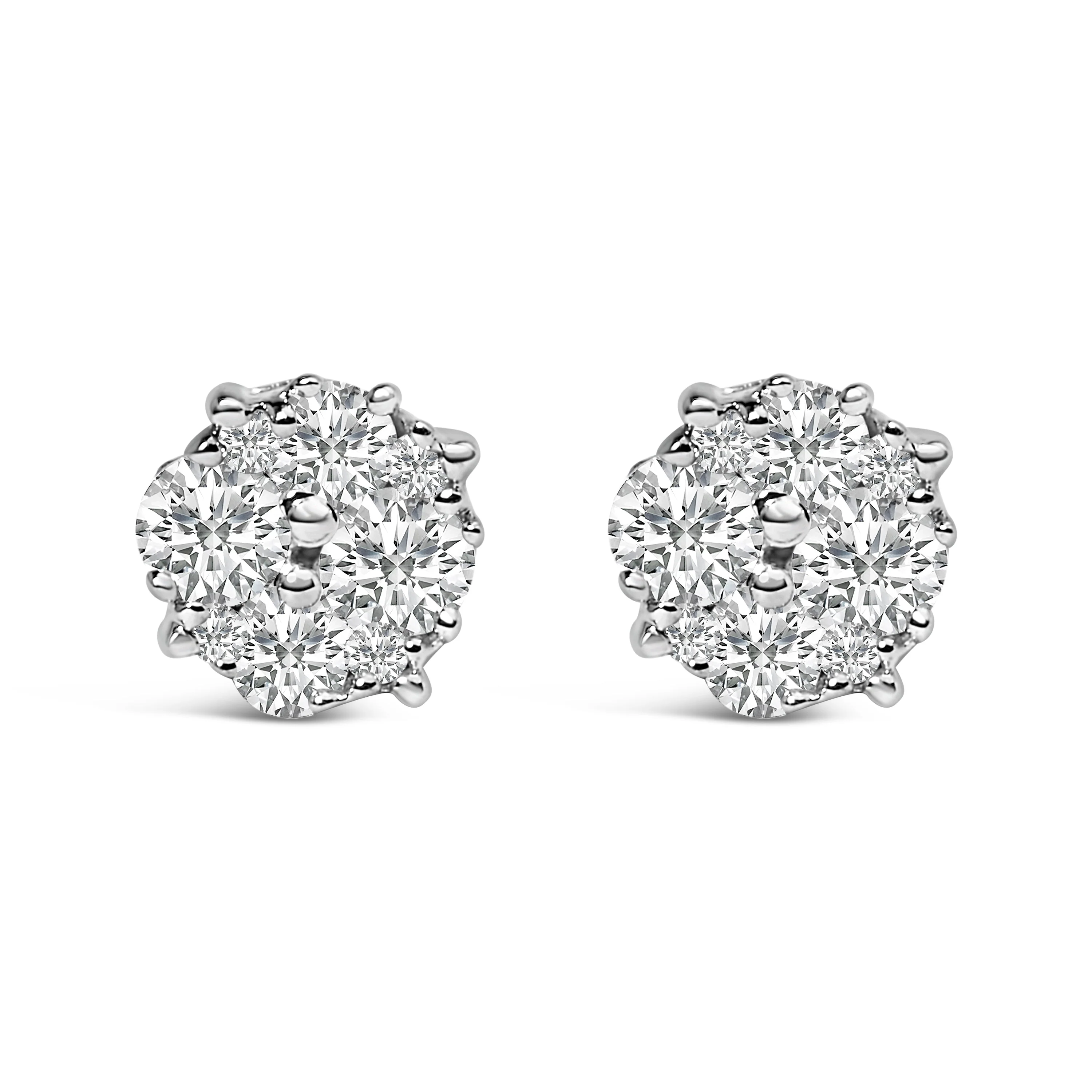 .925 Sterling Silver 1/2 cttw Prong Set Round-Cut Diamond Cluster Stud Earring (I-J Color, I2-I3 Clarity) - Image 72