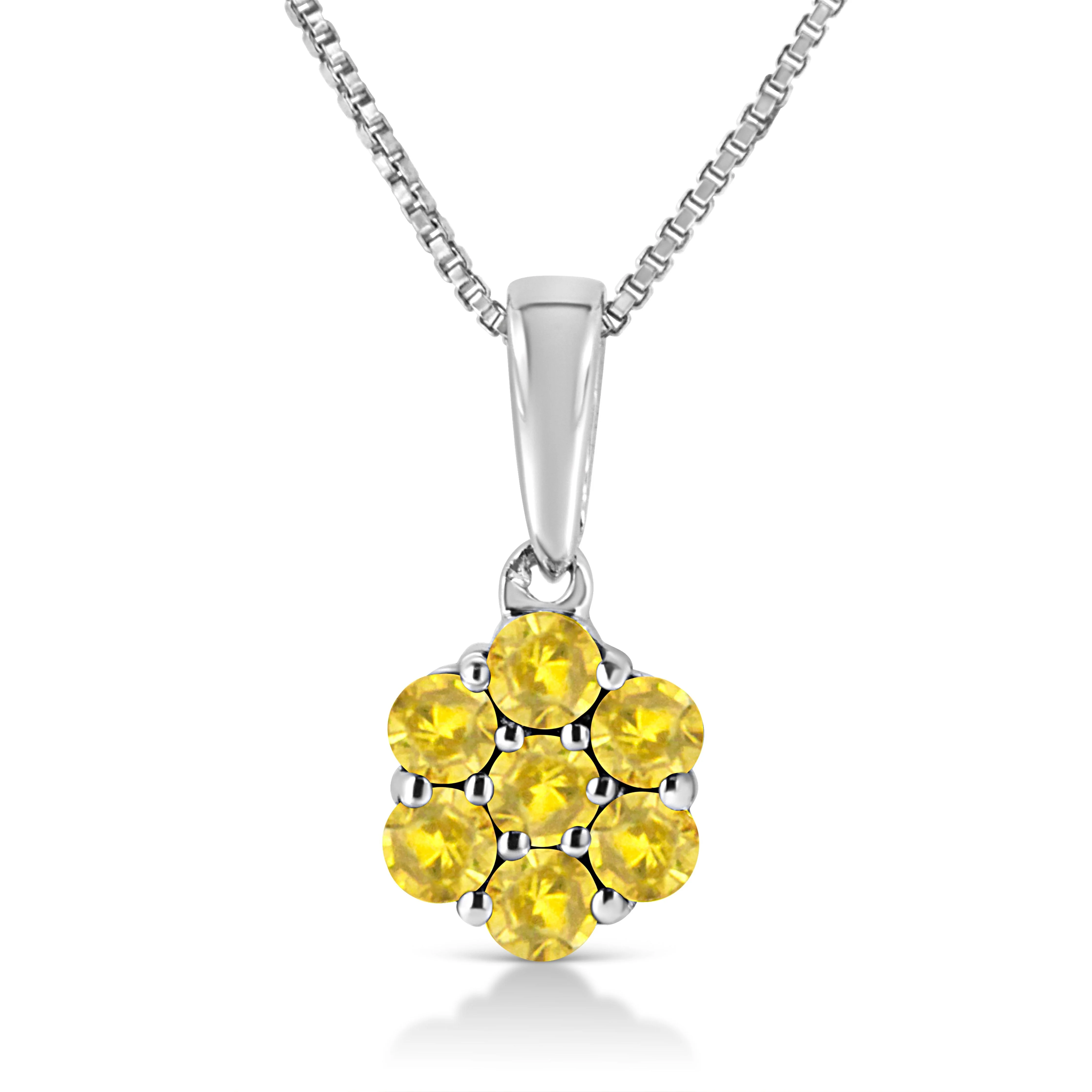 .925 Sterling Silver 1/2 Cttw Prong Set Treated Green Diamond Floral Cluster 18" Pendant Necklace (Green Color, I1-I2 Clarity) - Image 10