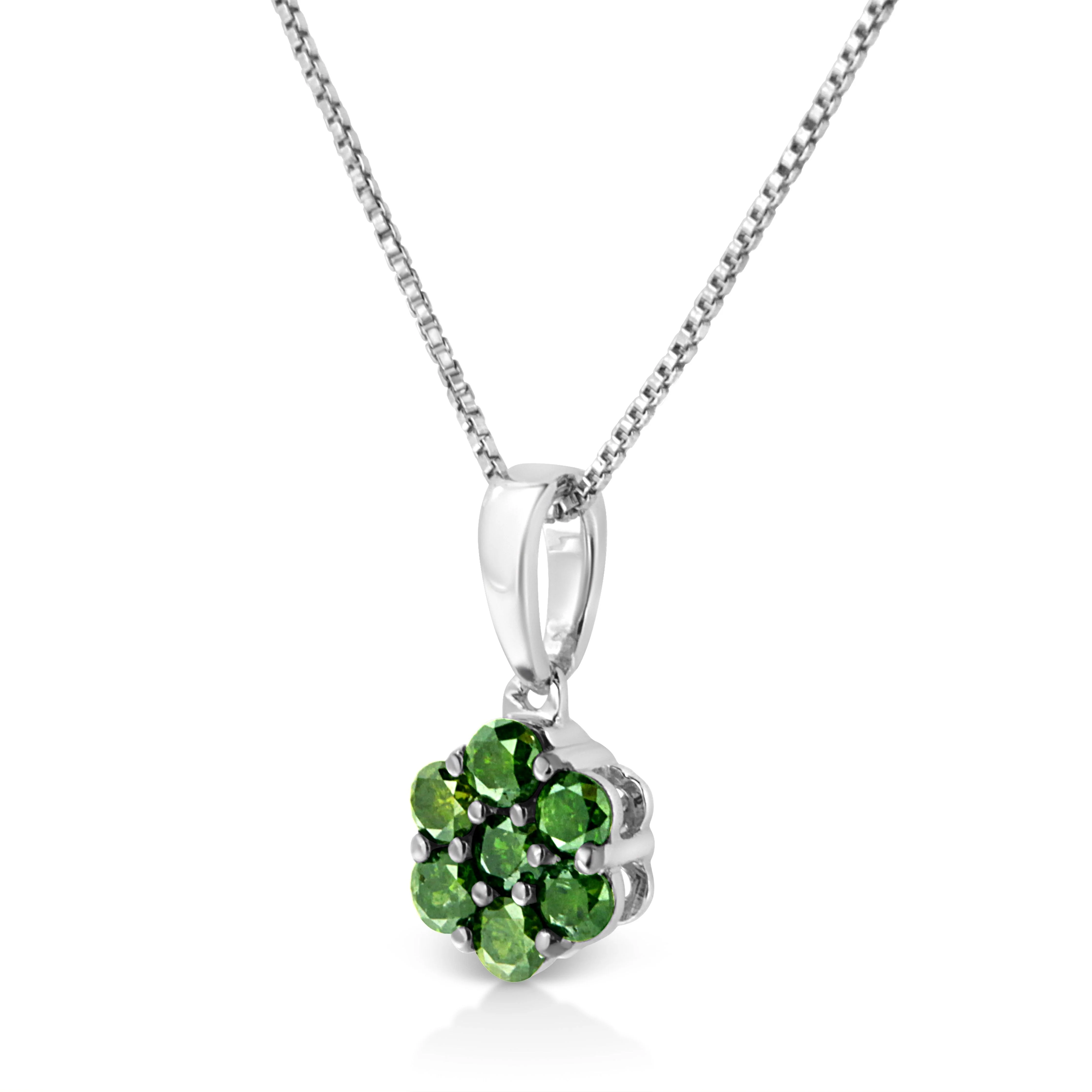 .925 Sterling Silver 1/2 Cttw Prong Set Treated Green Diamond Floral Cluster 18" Pendant Necklace (Green Color, I1-I2 Clarity) - Image 15