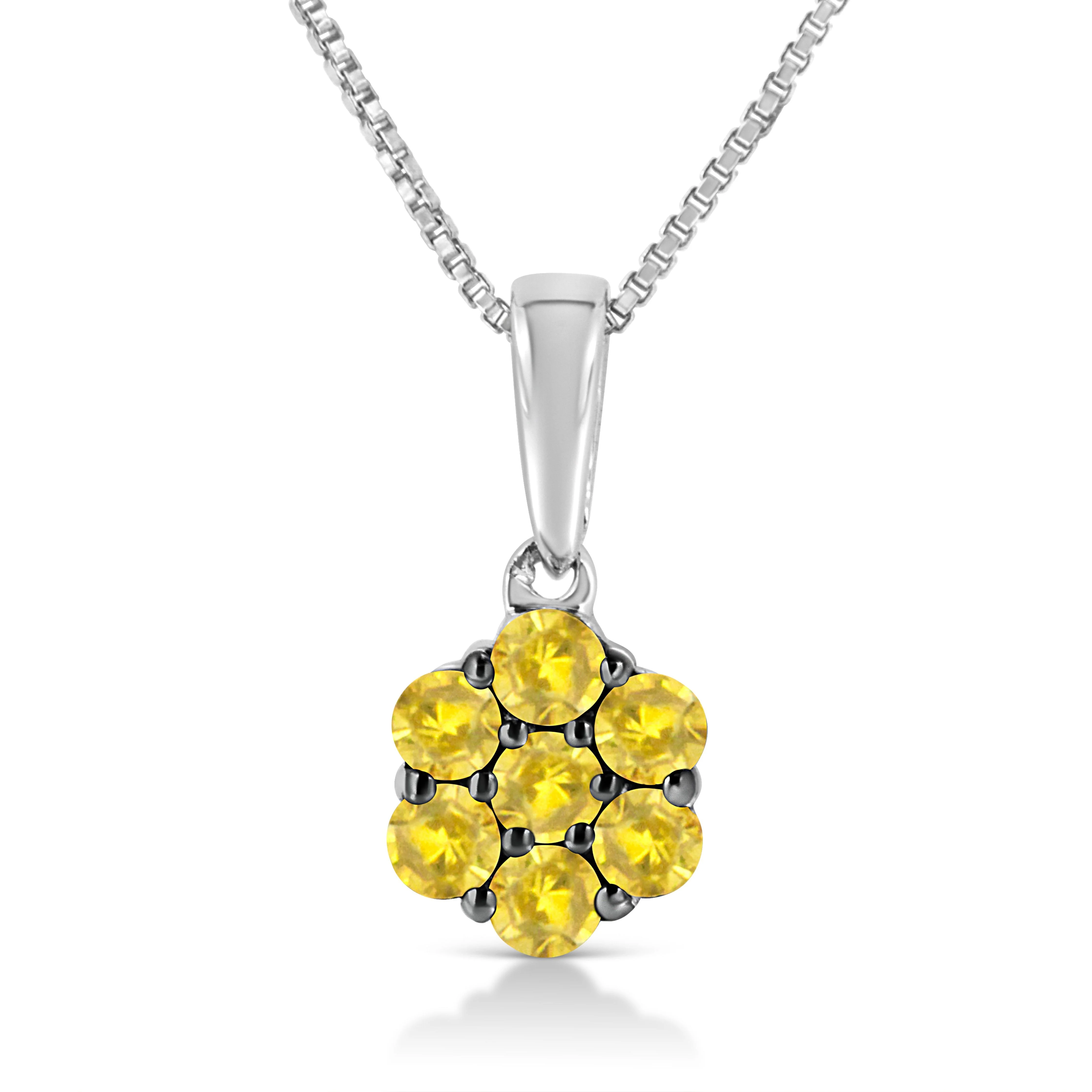 .925 Sterling Silver 1/2 Cttw Prong Set Treated Green Diamond Floral Cluster 18" Pendant Necklace (Green Color, I1-I2 Clarity) - Image 17