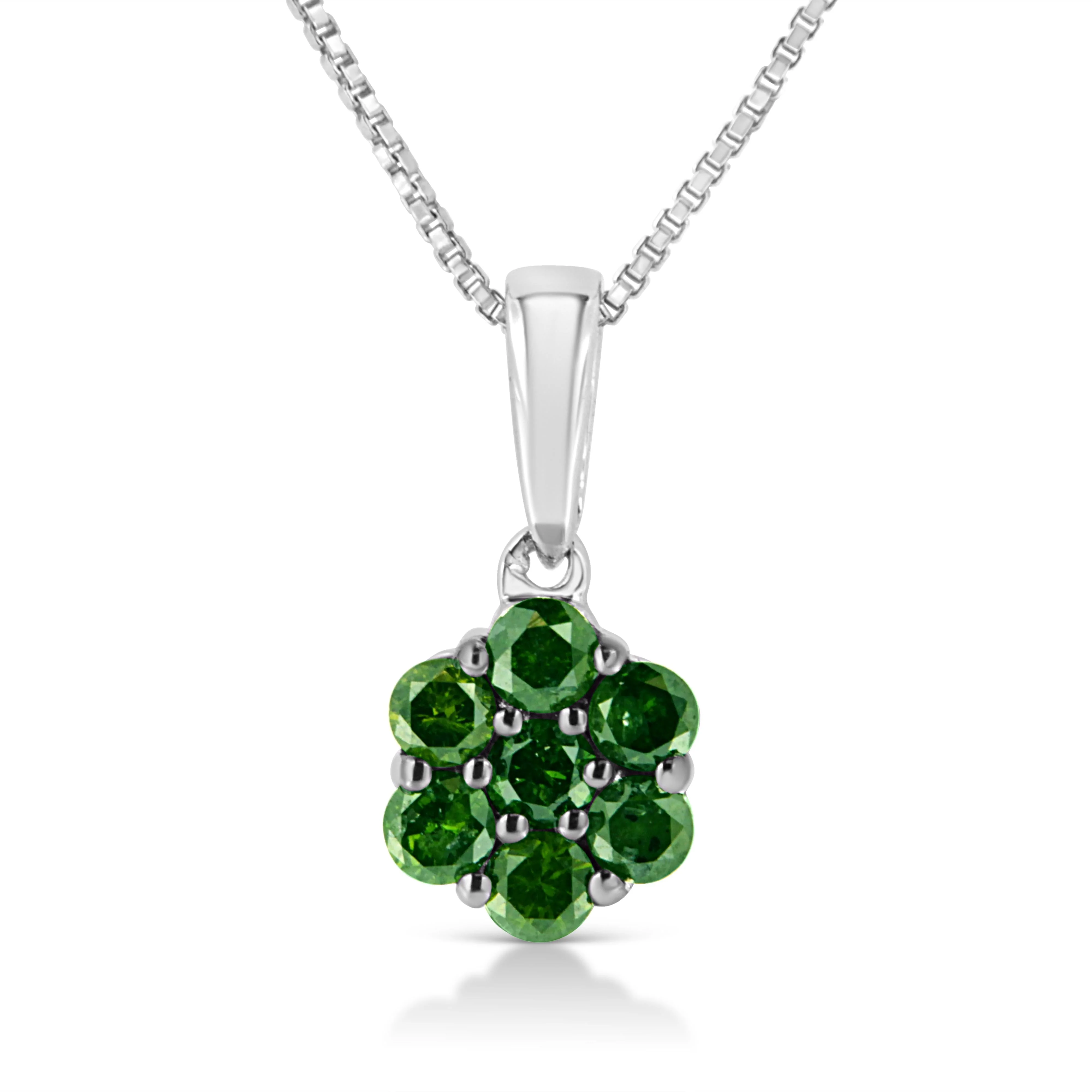 .925 Sterling Silver 1/2 Cttw Prong Set Treated Green Diamond Floral Cluster 18" Pendant Necklace (Green Color, I1-I2 Clarity) - Image 2