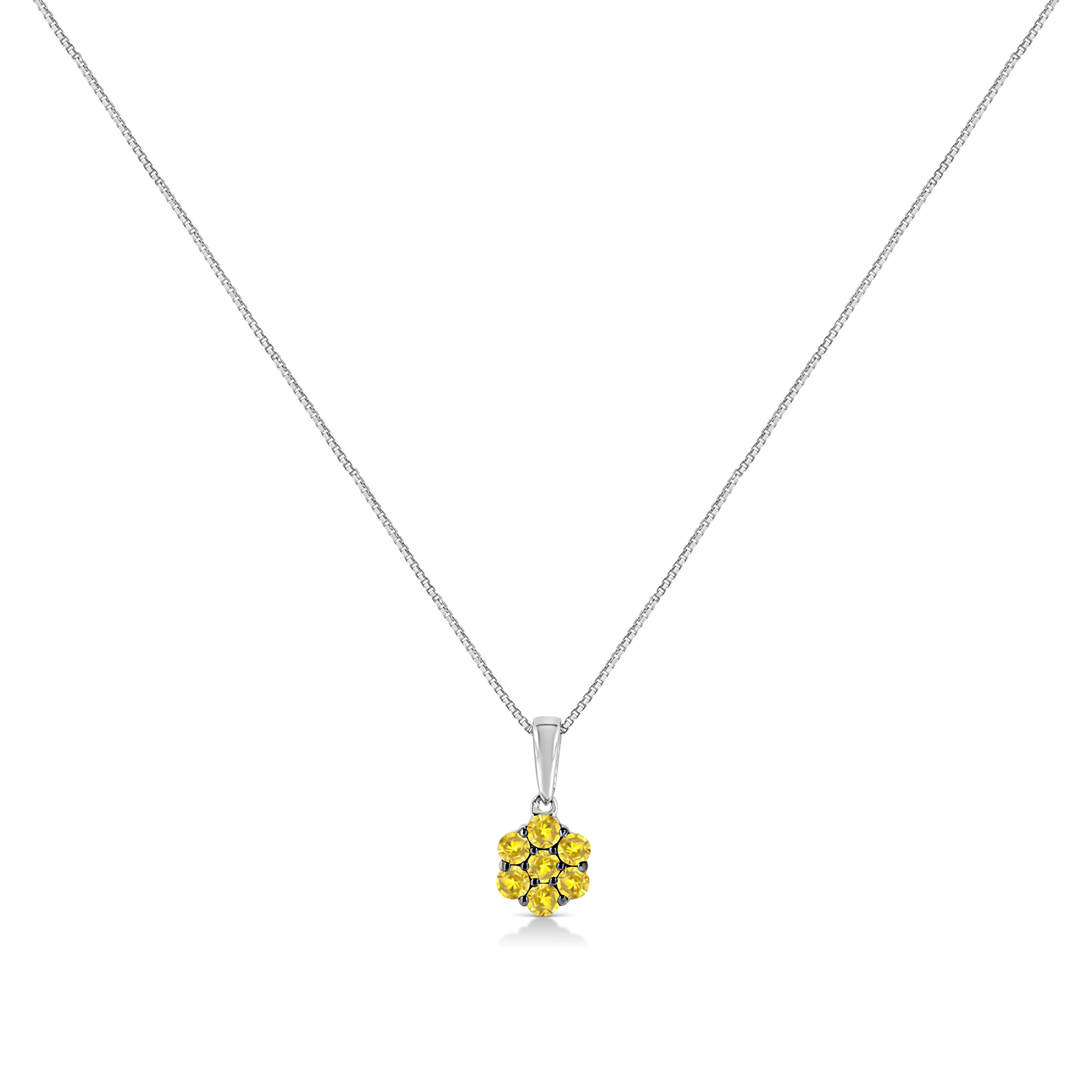 .925 Sterling Silver 1/2 Cttw Prong Set Treated Green Diamond Floral Cluster 18" Pendant Necklace (Green Color, I1-I2 Clarity) - Image 6