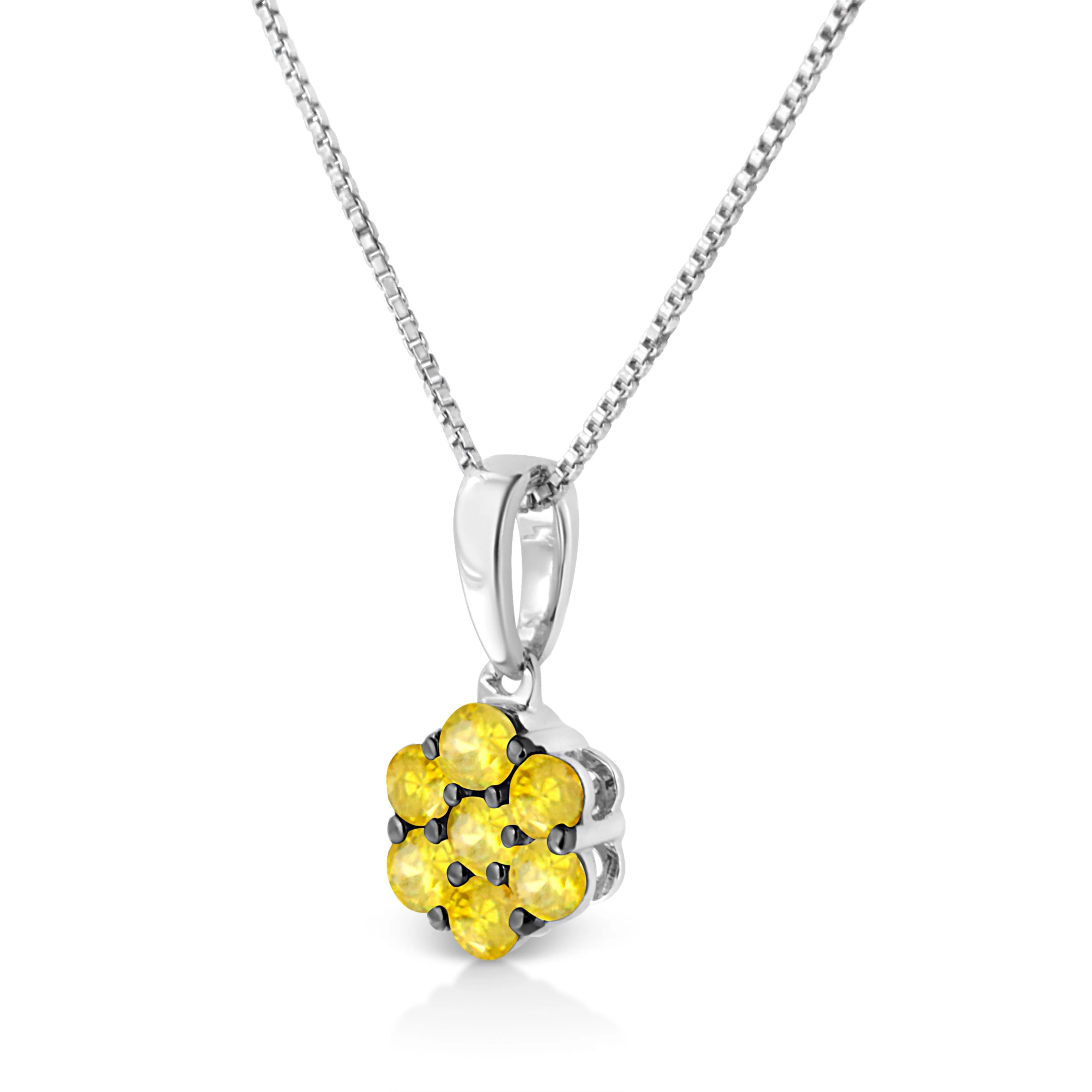 .925 Sterling Silver 1/2 Cttw Prong Set Treated Green Diamond Floral Cluster 18" Pendant Necklace (Green Color, I1-I2 Clarity) - Image 7