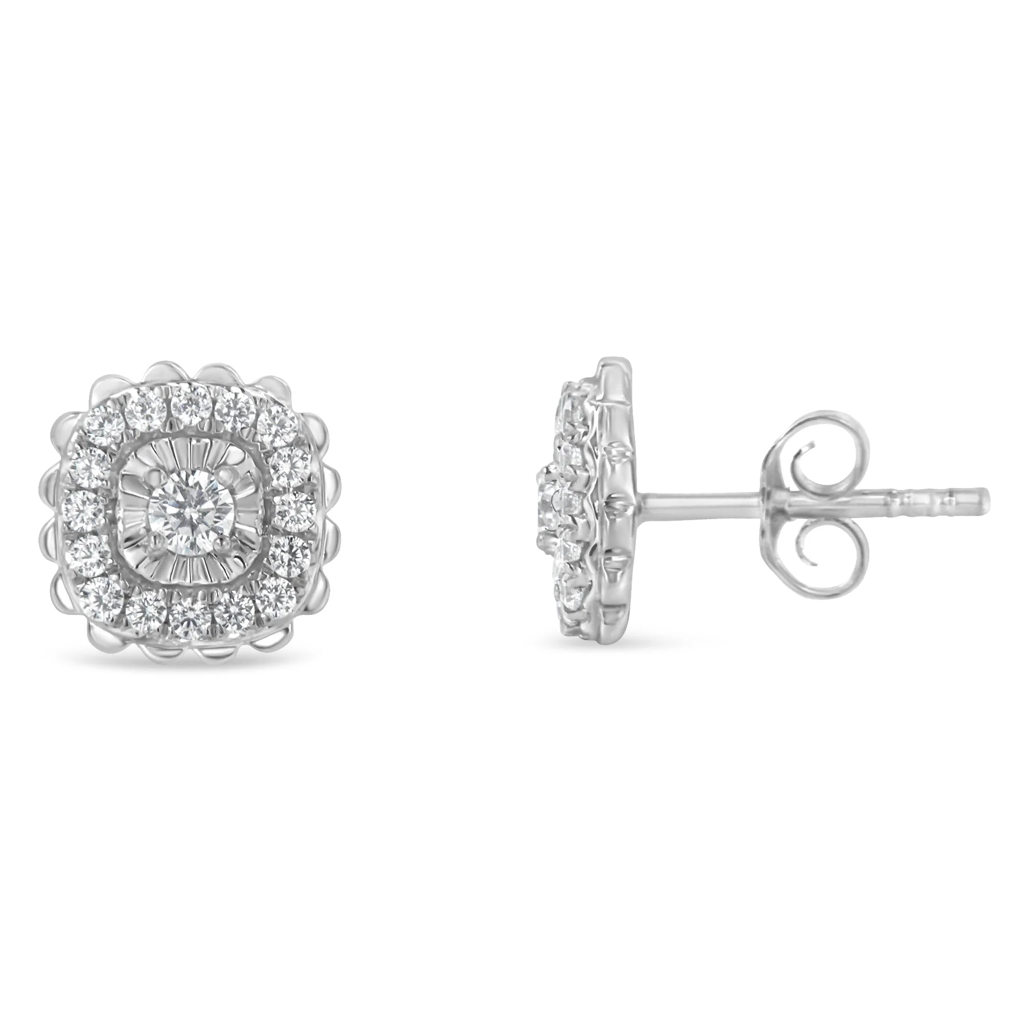 .925 Sterling Silver 1/2 Cttw Round-Cut Diamond Halo Cluster Stud Earring (I-J Color, I2-I3 Clarity) - Image 2