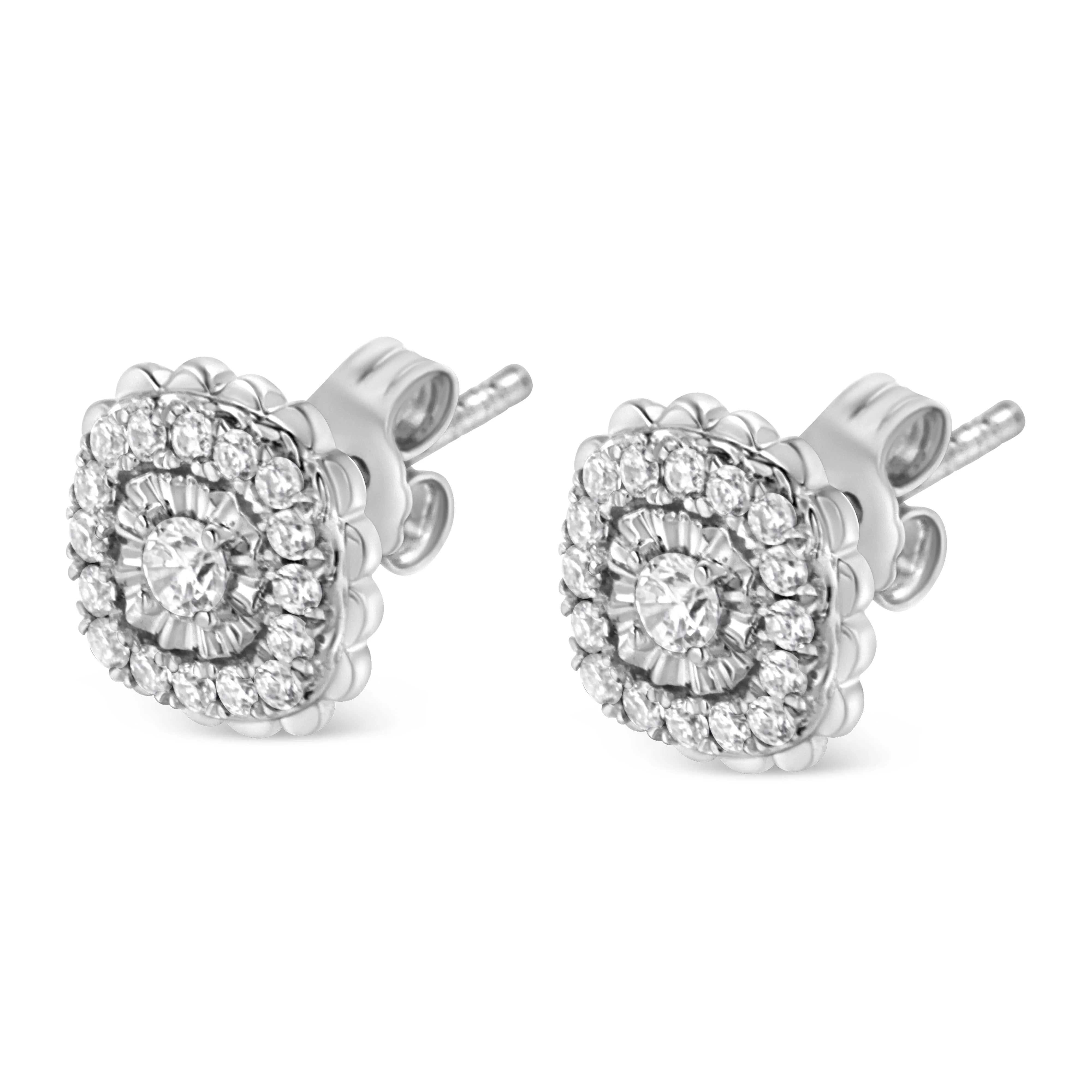 .925 Sterling Silver 1/2 Cttw Round-Cut Diamond Halo Cluster Stud Earring (I-J Color, I2-I3 Clarity) - Image 4