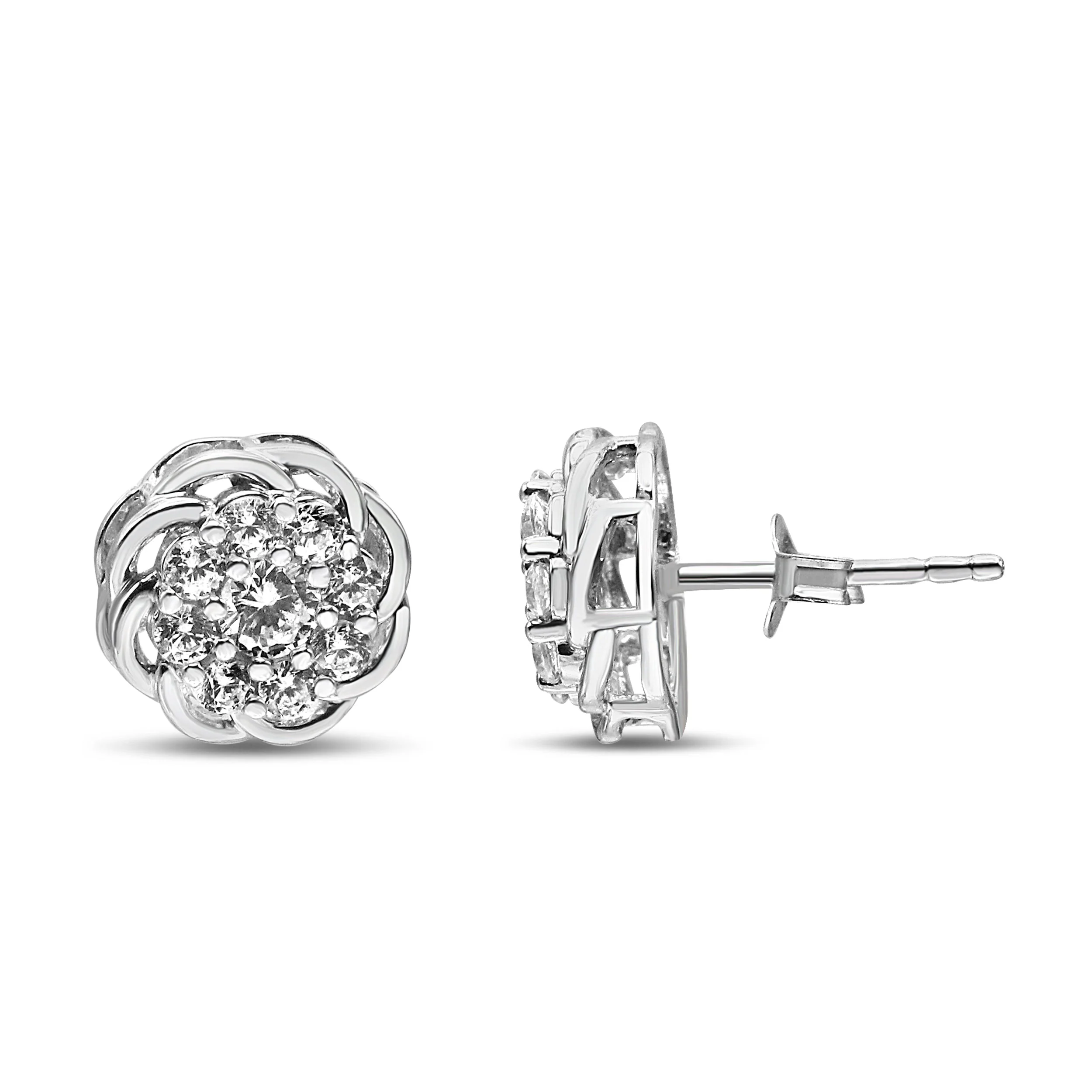 .925 Sterling Silver 1/2 Cttw Round Diamond Cluster Openwork Floral Halo Stud Earrings (I1-I2 Clarity, I-J Color) - Image 3