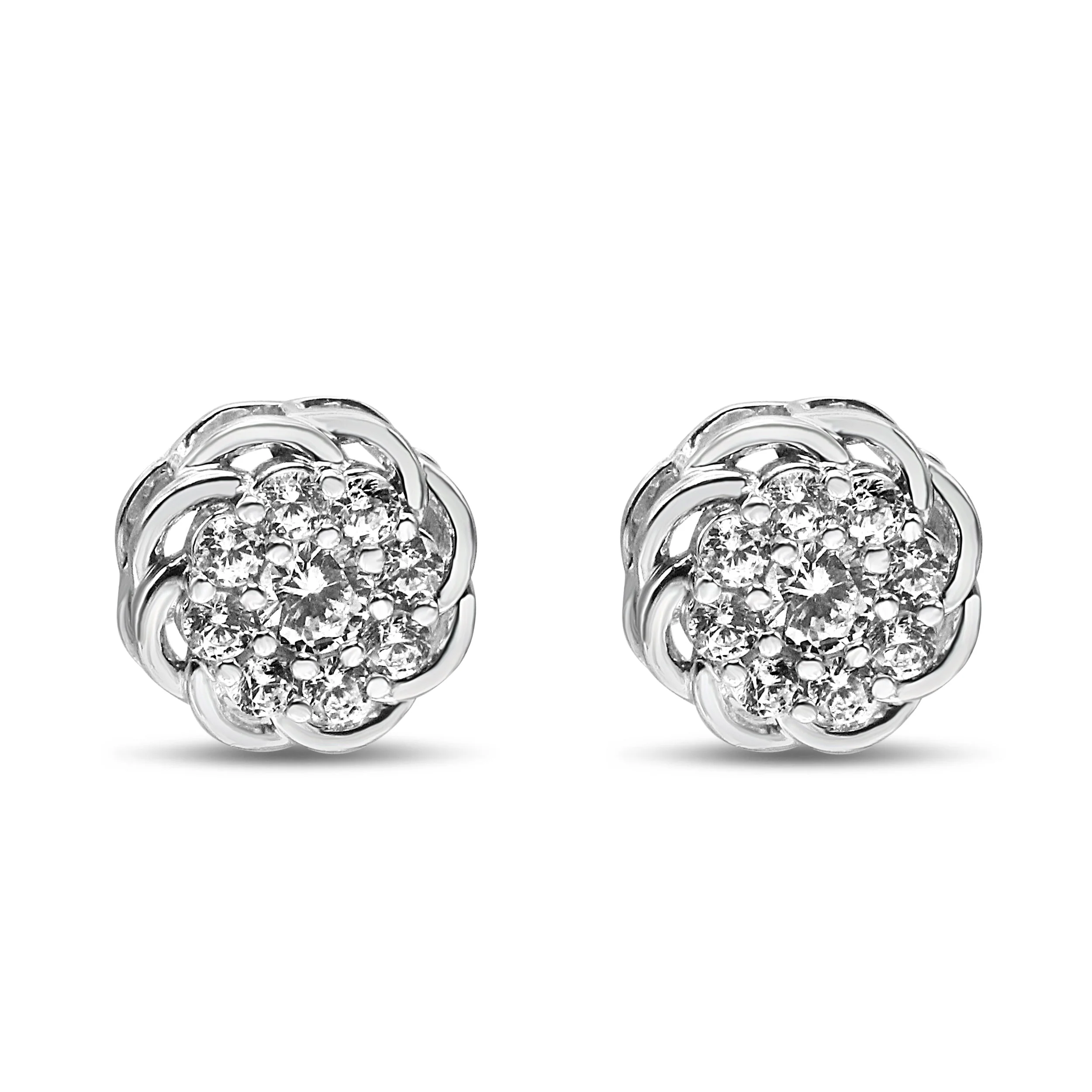 .925 Sterling Silver 1/2 Cttw Round Diamond Cluster Openwork Floral Halo Stud Earrings (I1-I2 Clarity, I-J Color) - Image 4