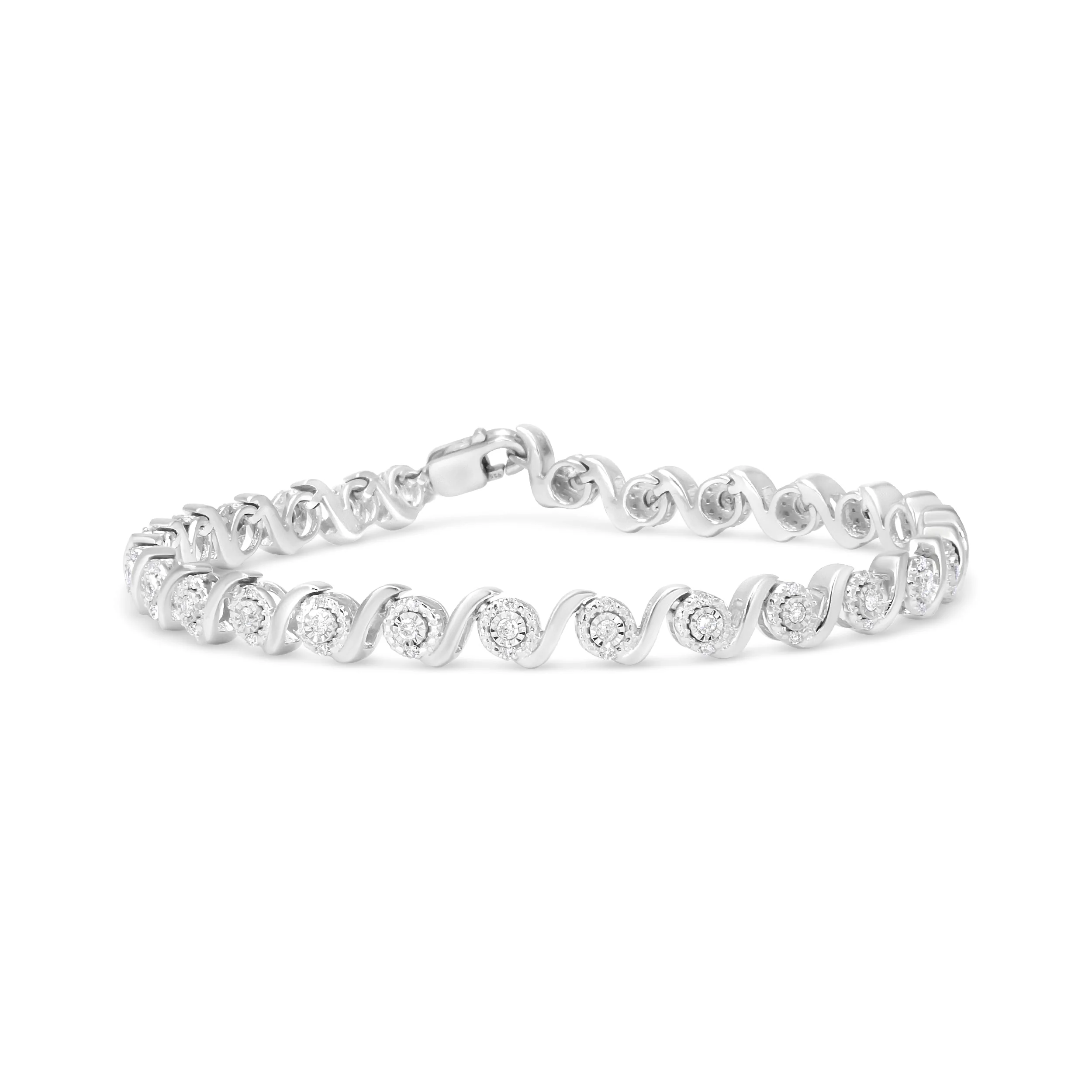.925 Sterling Silver 1/2 Cttw Round Diamond Halo S-Link Bracelet (I-J Color, I2-I3 Clarity) - 7.25" - Image 5