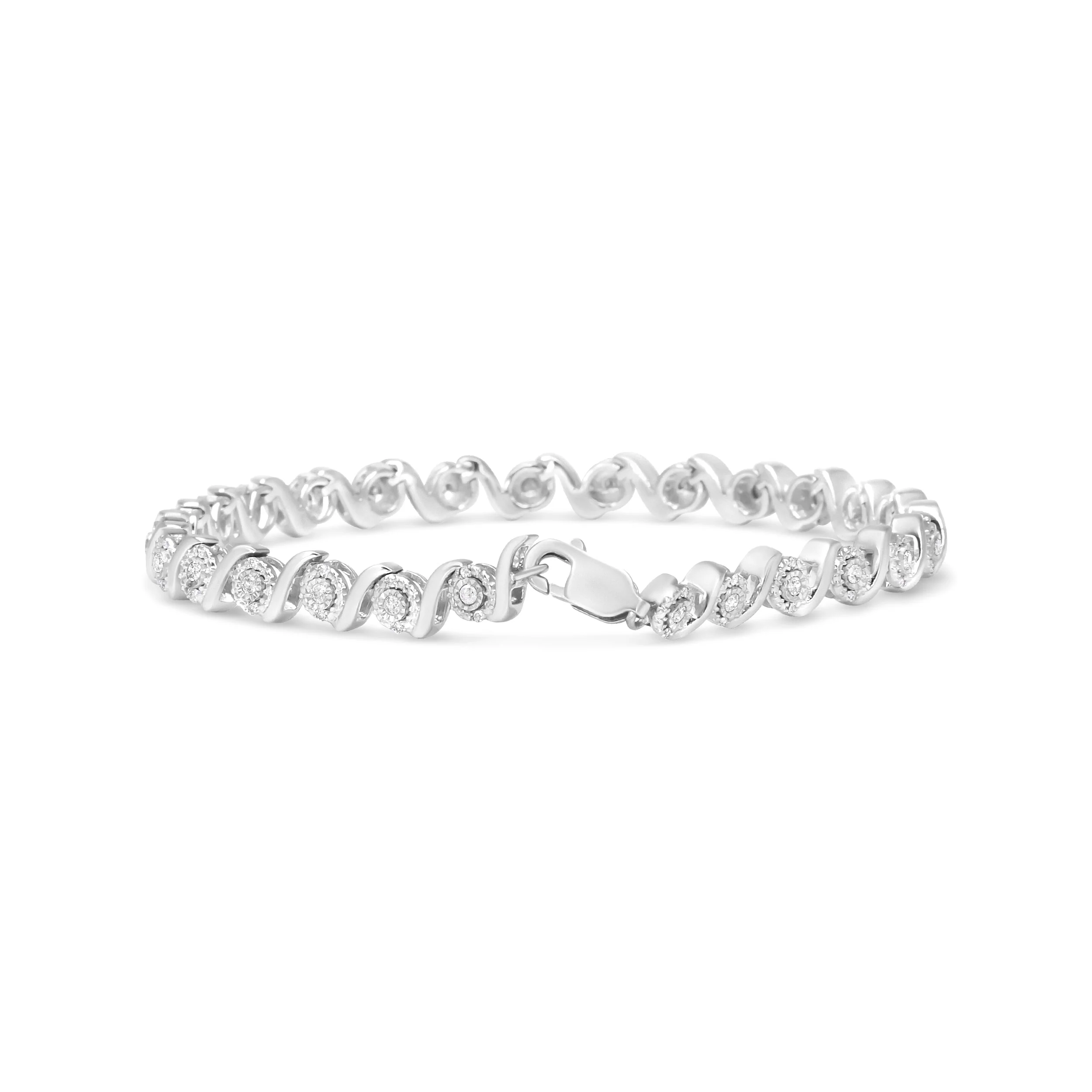 .925 Sterling Silver 1/2 Cttw Round Diamond Halo S-Link Bracelet (I-J Color, I2-I3 Clarity) - 7.25" - Image 6