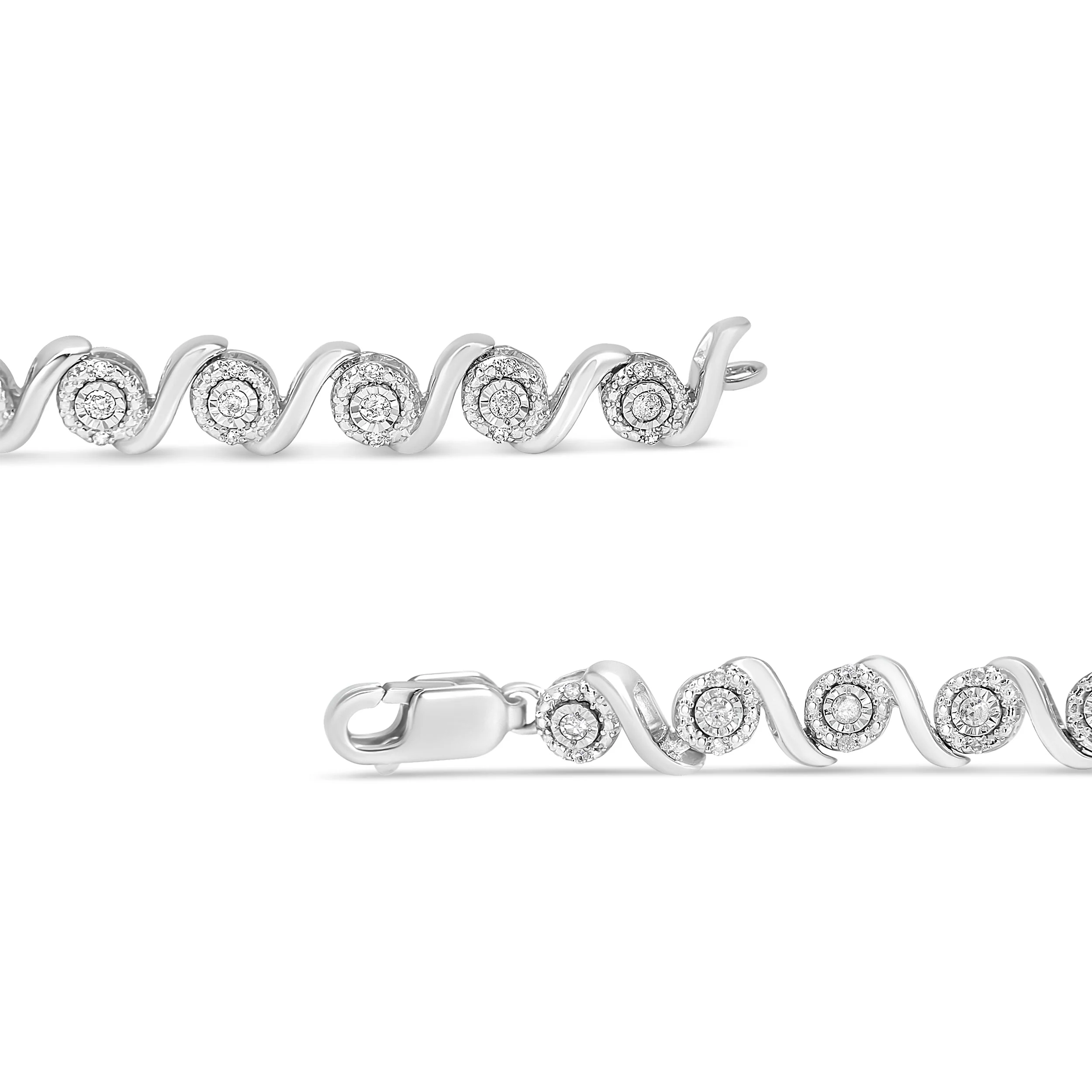 .925 Sterling Silver 1/2 Cttw Round Diamond Halo S-Link Bracelet (I-J Color, I2-I3 Clarity) - 7.25" - Image 7