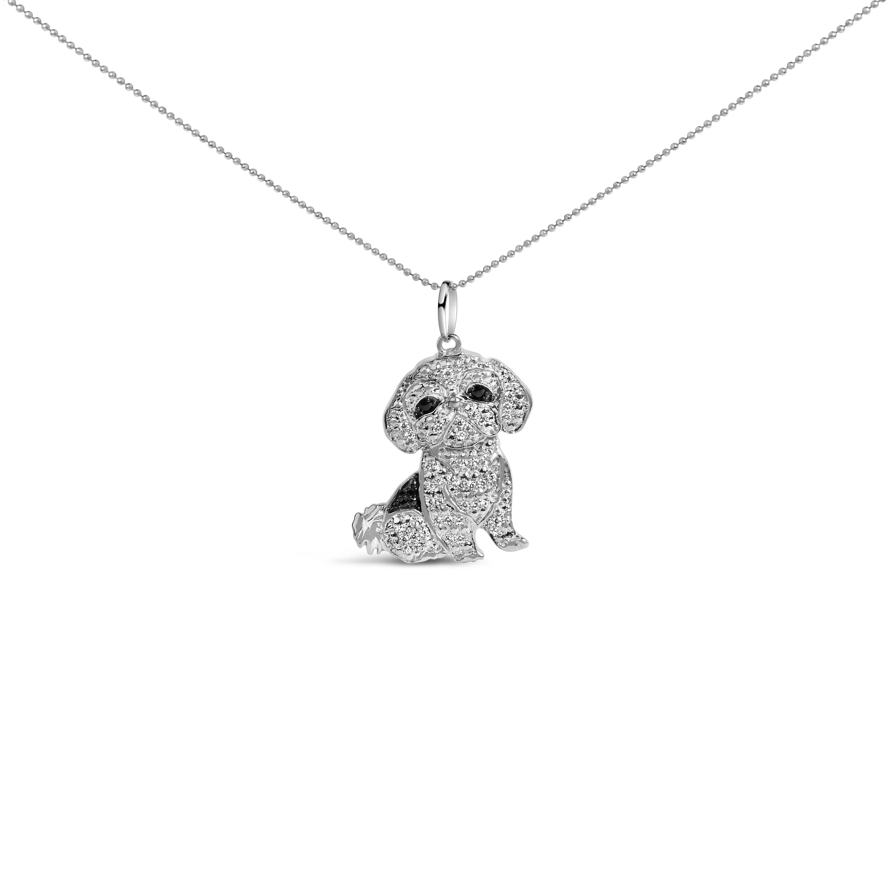 .925 Sterling Silver 1/2 Cttw White and Black Diamond Shih Tzu Dog 18" Pendant Necklace (I-J Color, I2-I3 Clarity) - Image 2