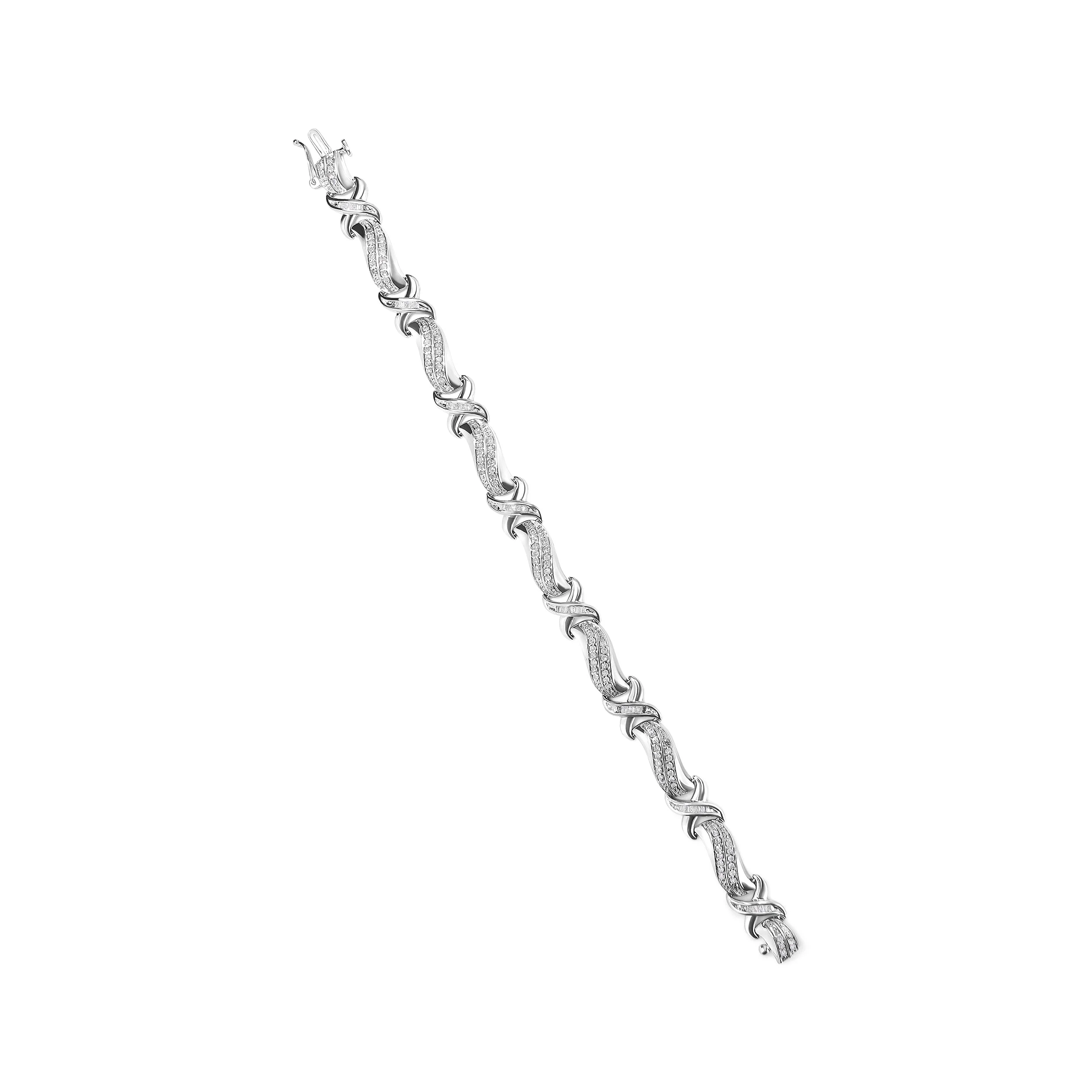 .925 Sterling Silver 1 3/4 Cttw Diamond Wave and X Link Tennis Bracelet (I-J Color, I3 Clarity) - 7" - Image 8