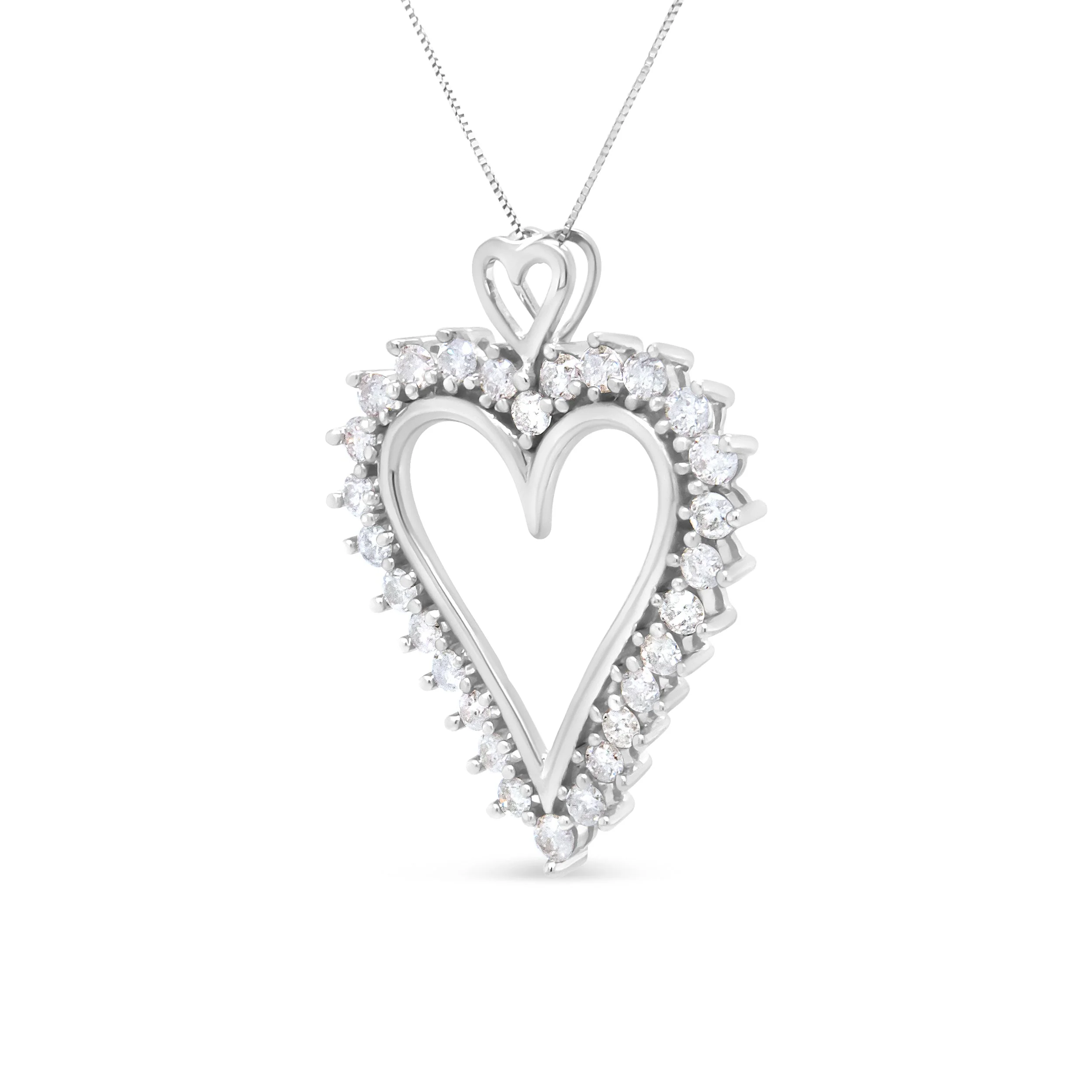 .925 Sterling Silver 1 3/4 Cttw Round Diamond Lined Open Heart Pendant 18" Necklace (I-J Color, I2-I3 Clarity) - Image 2