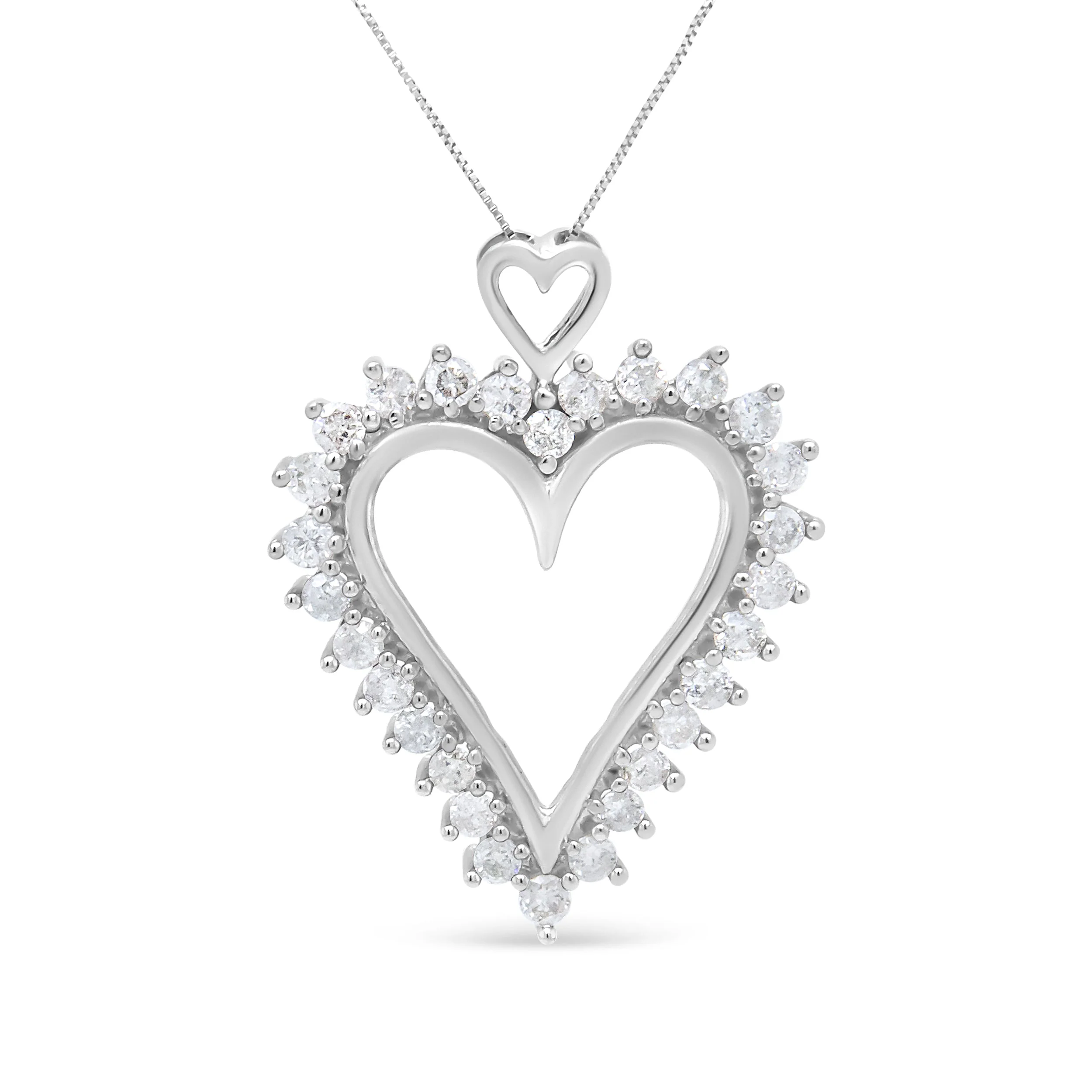 .925 Sterling Silver 1 3/4 Cttw Round Diamond Lined Open Heart Pendant 18" Necklace (I-J Color, I2-I3 Clarity) - Image 4
