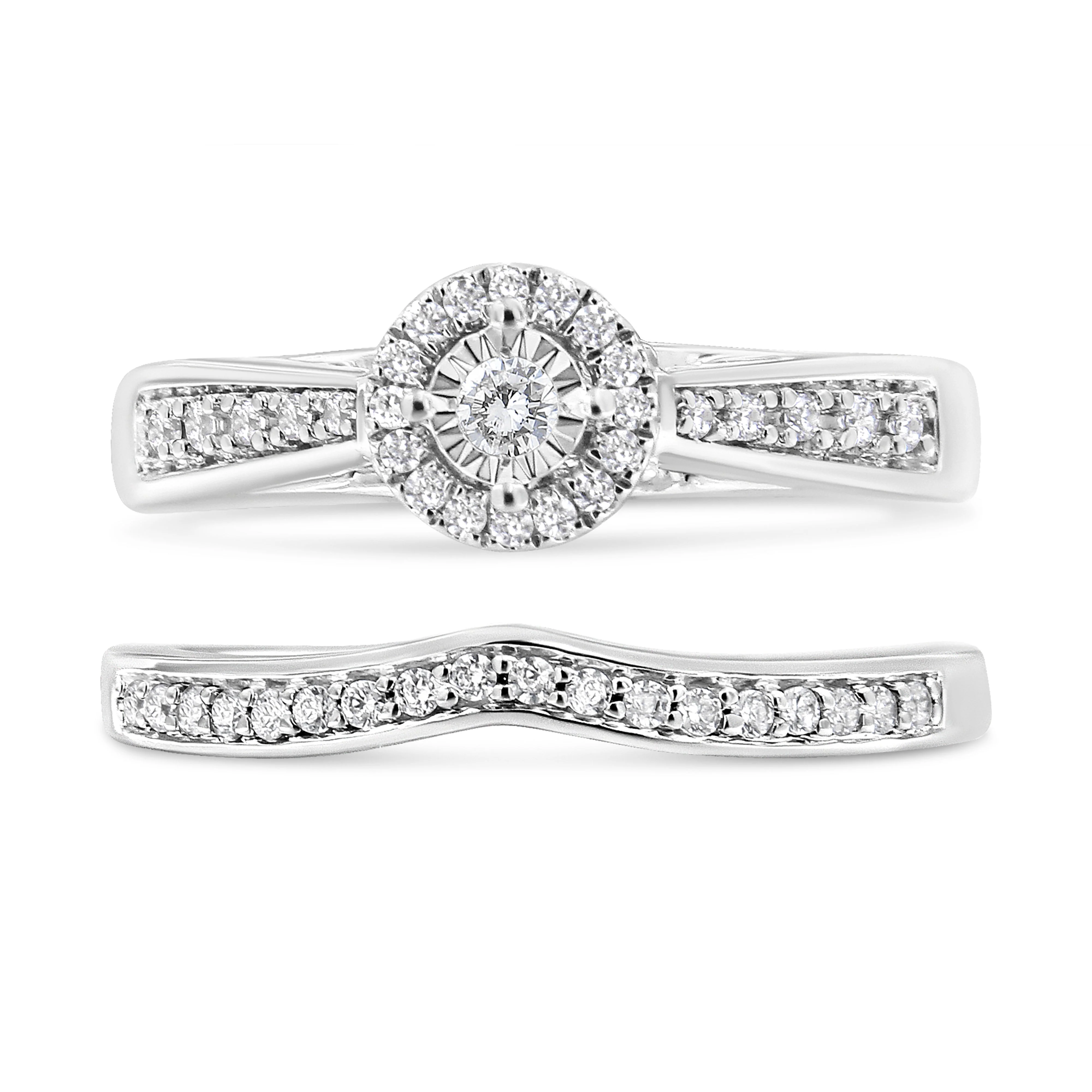 .925 Sterling Silver 1/3 Cttw Diamond Halo and Pave Shank Engagement Ring Set (I-J Color, I3 Clarity) - Ring Size 7 - Image 2