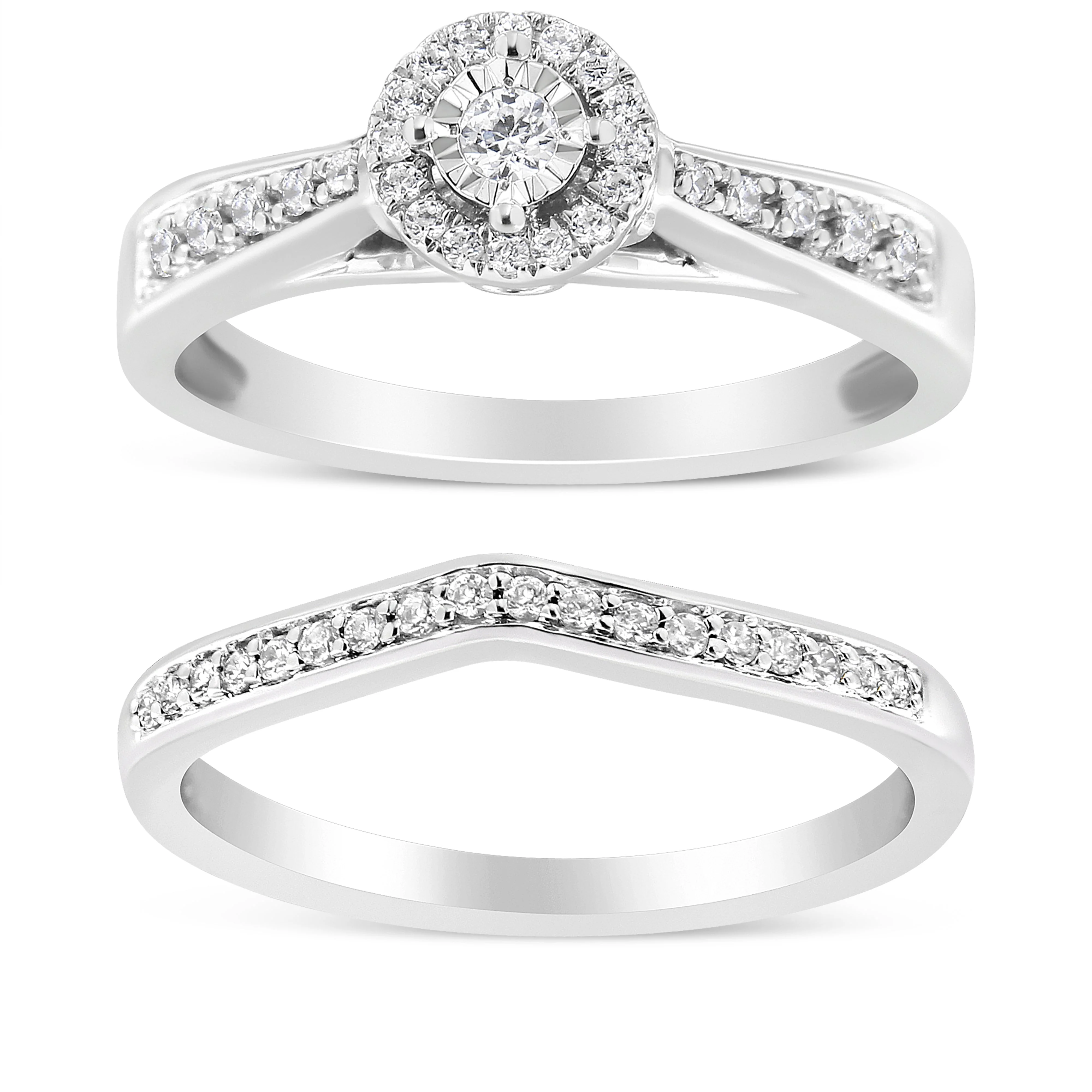 .925 Sterling Silver 1/3 Cttw Diamond Halo and Pave Shank Engagement Ring Set (I-J Color, I3 Clarity) - Ring Size 7 - Image 4