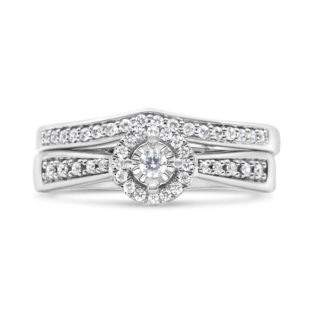 .925 Sterling Silver 1/3 Cttw Diamond Halo and Pave Shank Engagement Ring Set (I-J Color, I3 Clarity) - Ring Size 7 - Image 5