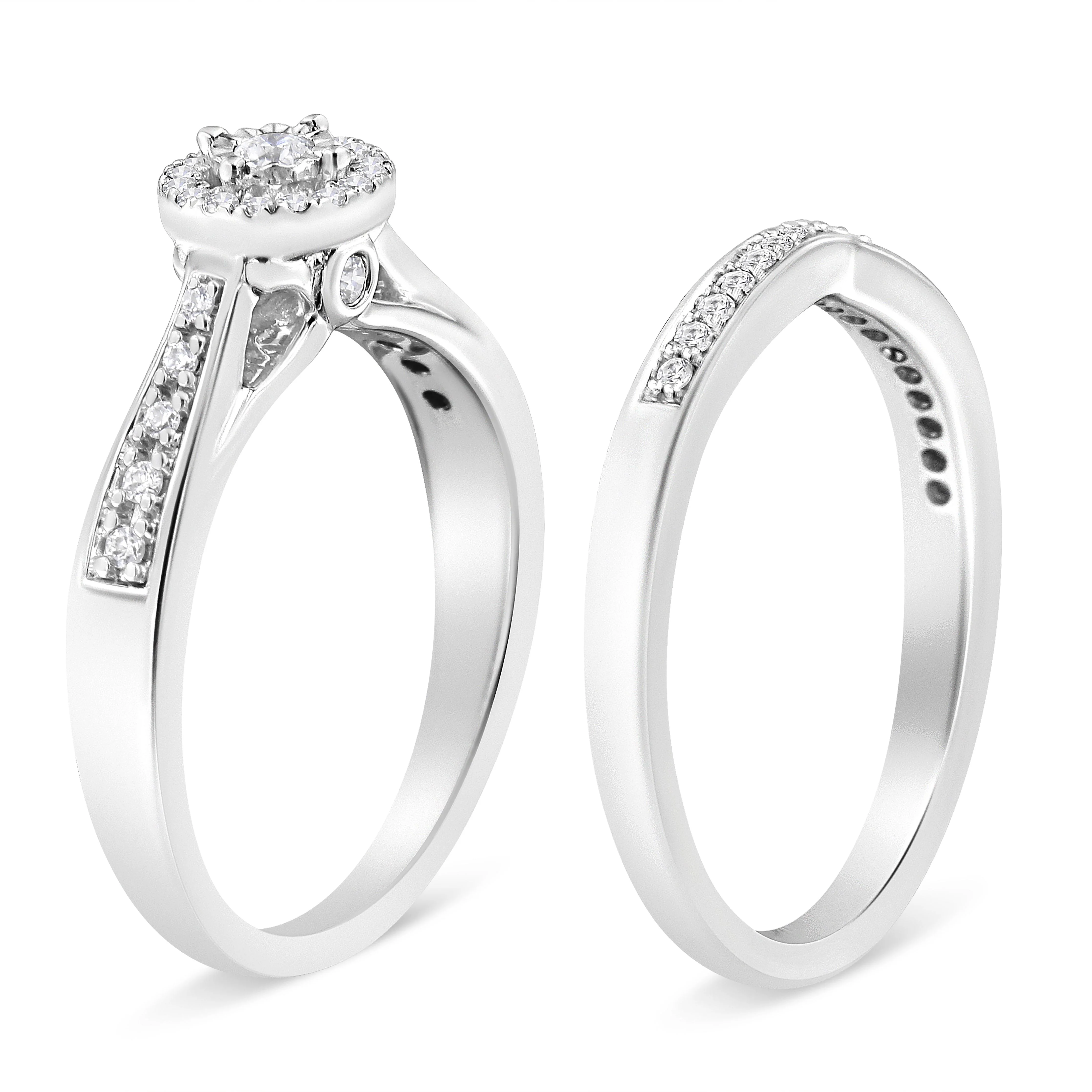 .925 Sterling Silver 1/3 Cttw Diamond Halo and Pave Shank Engagement Ring Set (I-J Color, I3 Clarity) - Ring Size 7 - Image 8
