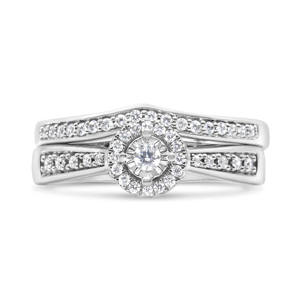 .925 Sterling Silver 1/3 Cttw Diamond Halo and Pave Shank Engagement Ring Set (I-J Color, I3 Clarity) - Ring Size 7 - Image 9