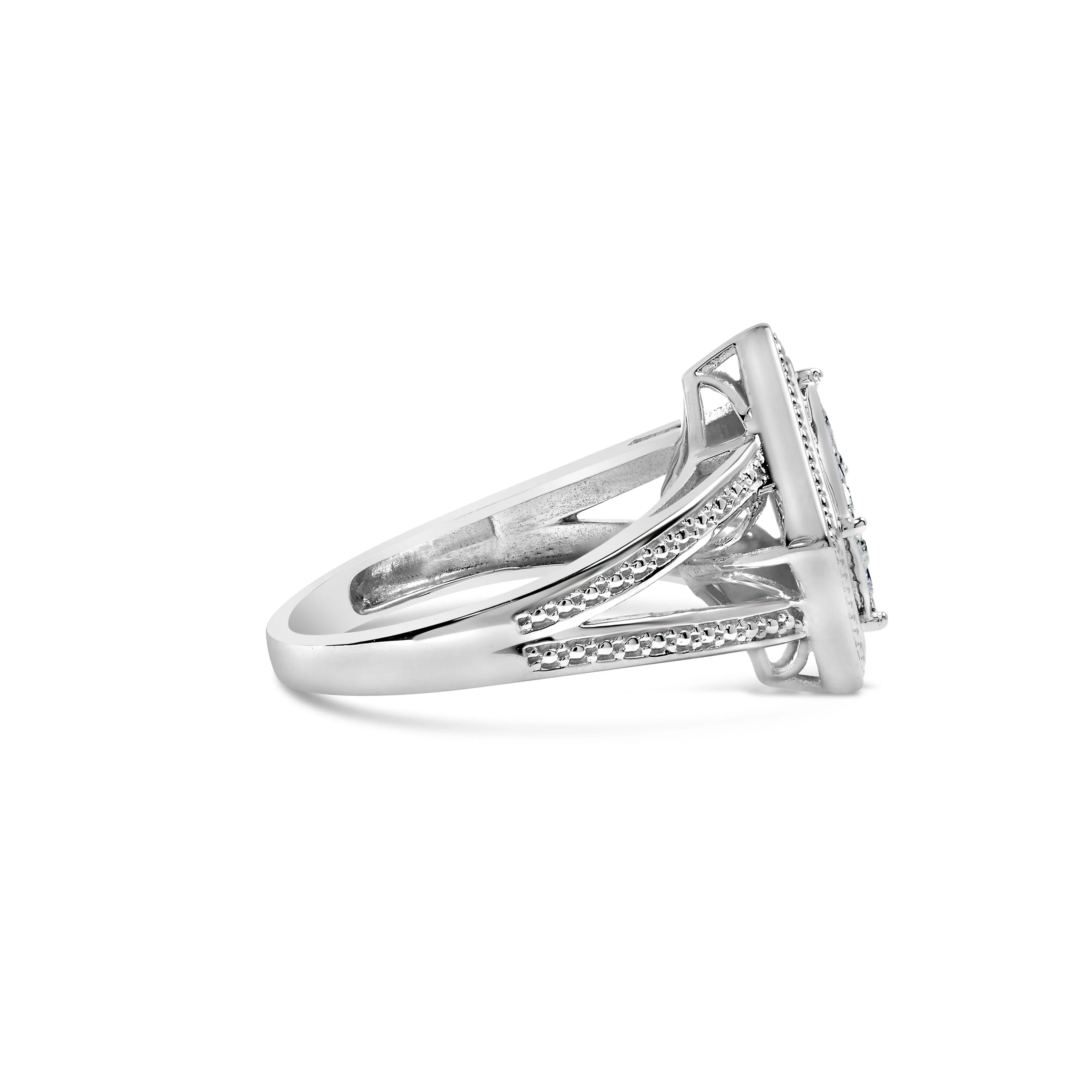 .925 Sterling Silver 1/3 Cttw Invisible Set Princess-Cut Diamond Rhombus and Beaded Halo Ring (H-I Color, SI1-SI2 Clarity) - Ring Size 7 - Image 7