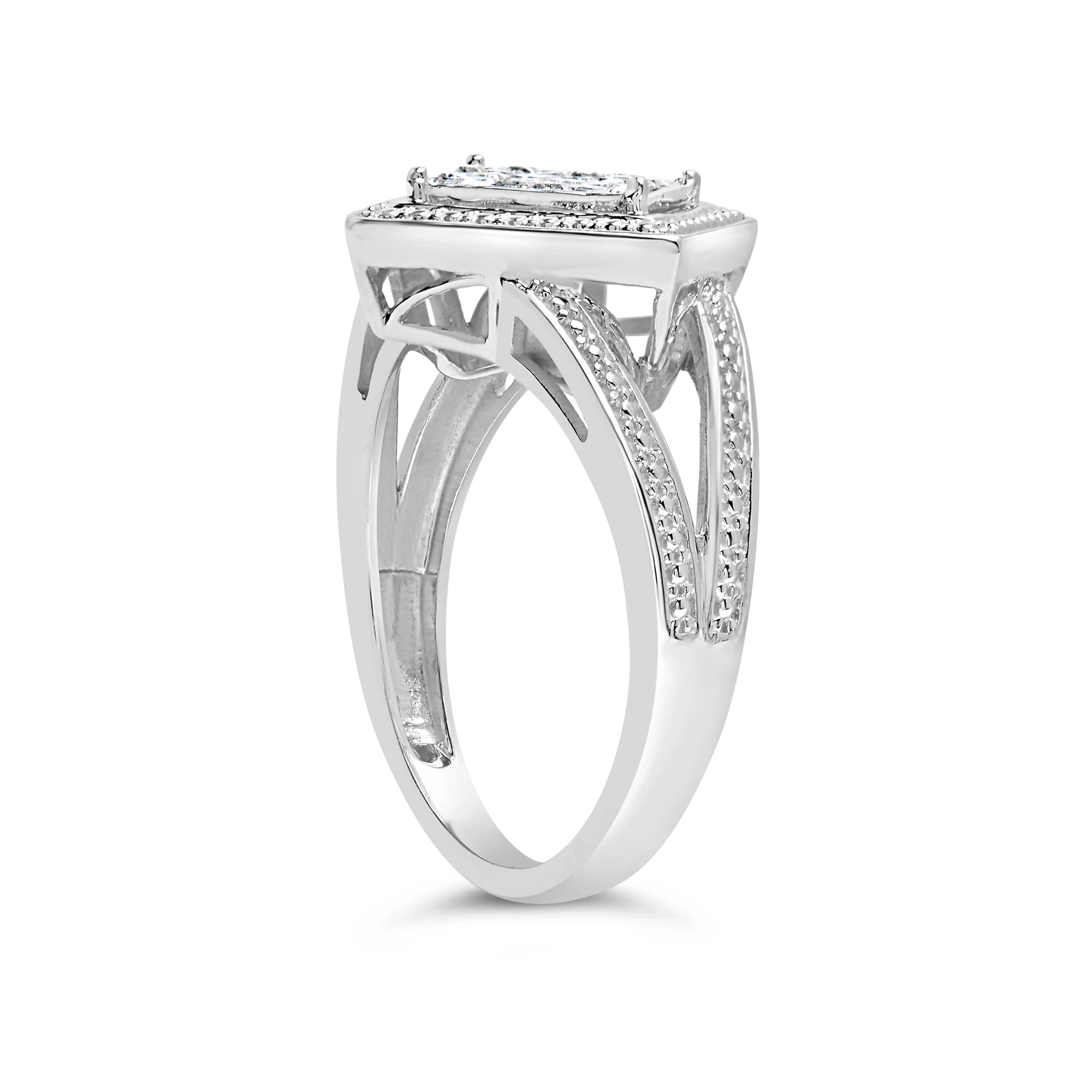.925 Sterling Silver 1/3 Cttw Invisible Set Princess-Cut Diamond Rhombus and Beaded Halo Ring (H-I Color, SI1-SI2 Clarity) - Ring Size 7 - Image 9
