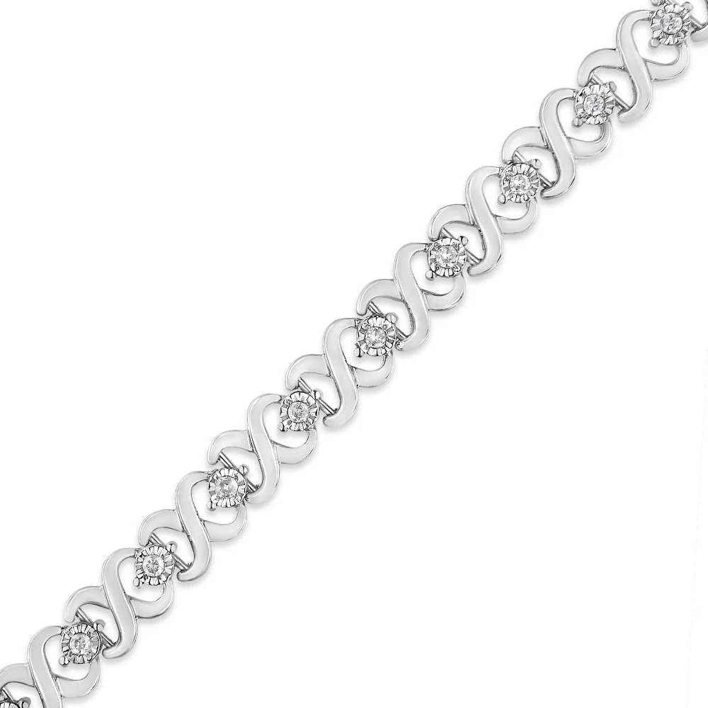 .925 Sterling Silver 1/3 Cttw Miracle Plate Round-Cut Diamond Infinity Link Bracelet (I-J Color, I3 Clarity) - Size 7.25" - Image 2