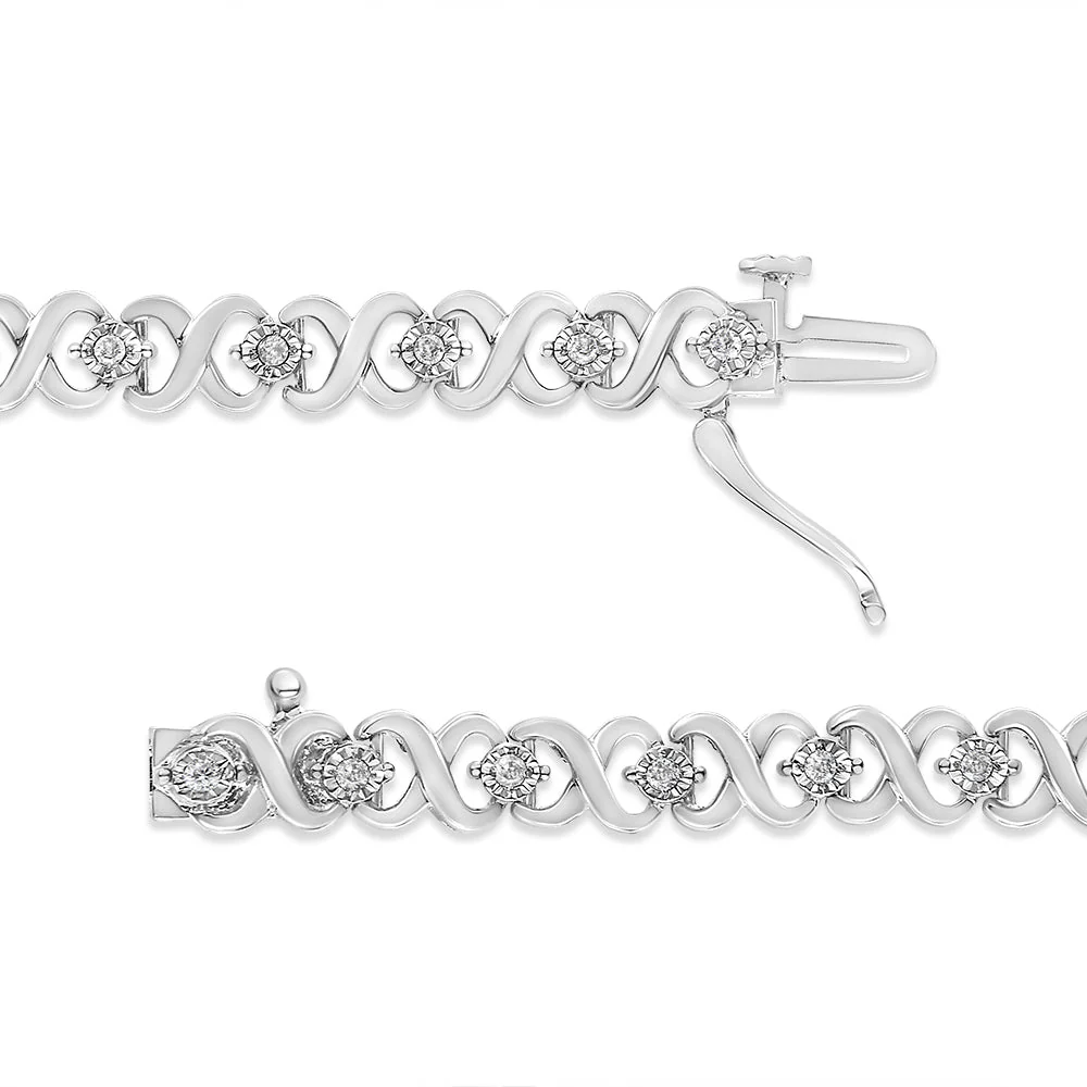 .925 Sterling Silver 1/3 Cttw Miracle Plate Round-Cut Diamond Infinity Link Bracelet (I-J Color, I3 Clarity) - Size 7.25" - Image 3