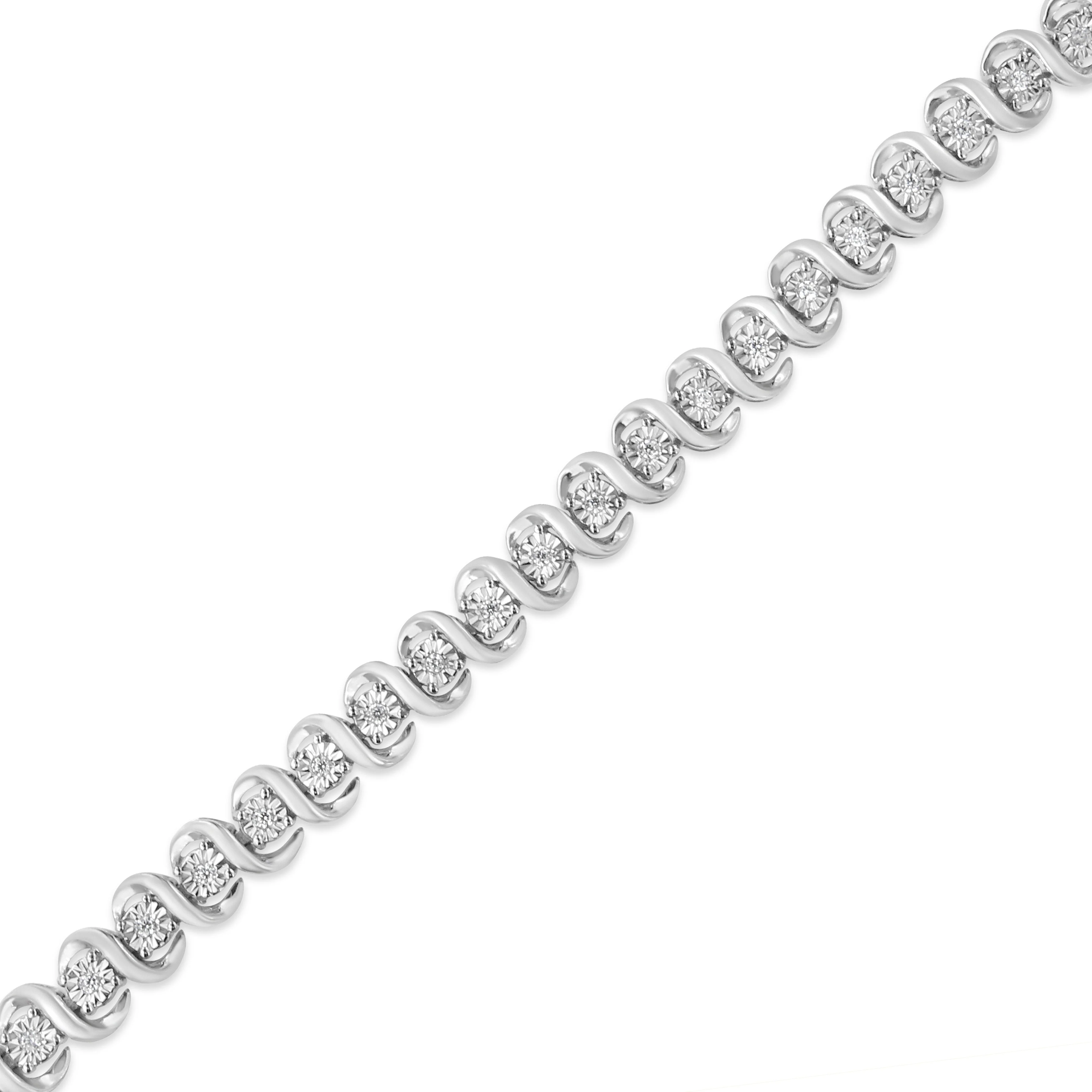 .925 Sterling Silver 1/3 Cttw Miracle-Set Diamond "S" Link Tennis Bracelet (I-J Color, I3 Clarity) - Size 7.25" - Image 3