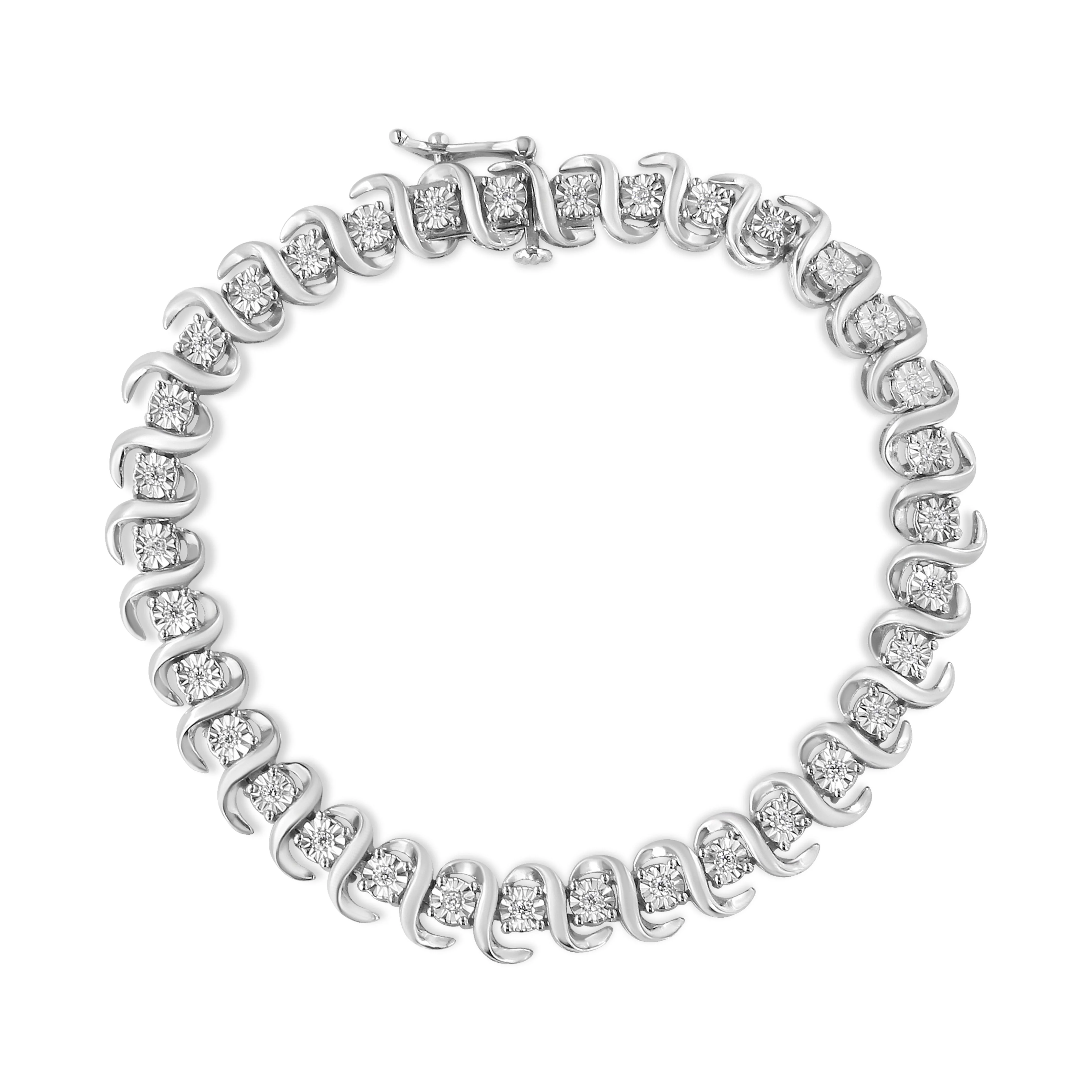 .925 Sterling Silver 1/3 Cttw Miracle-Set Diamond "S" Link Tennis Bracelet (I-J Color, I3 Clarity) - Size 7.25" - Image 4