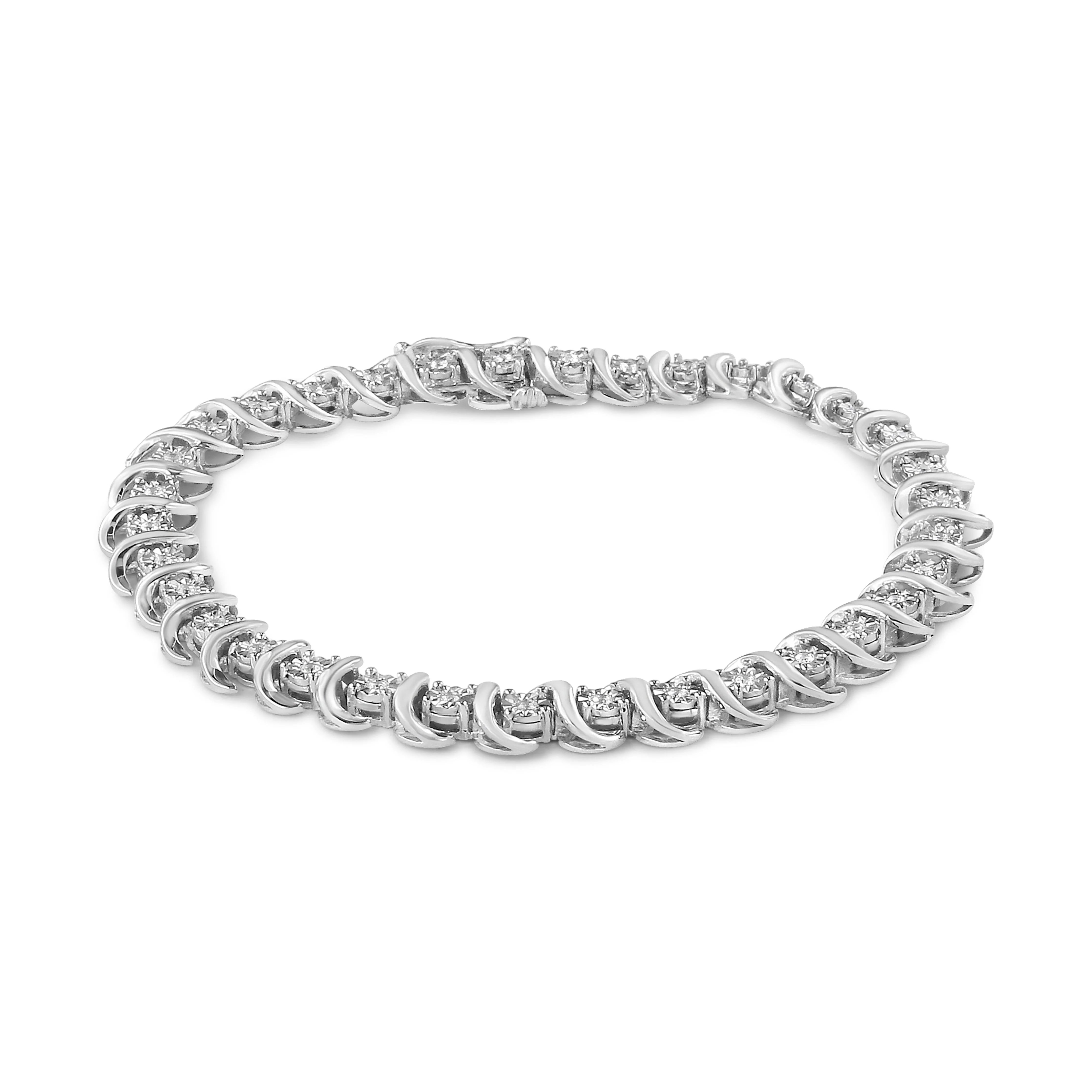 .925 Sterling Silver 1/3 Cttw Miracle-Set Diamond "S" Link Tennis Bracelet (I-J Color, I3 Clarity) - Size 7.25" - Image 5