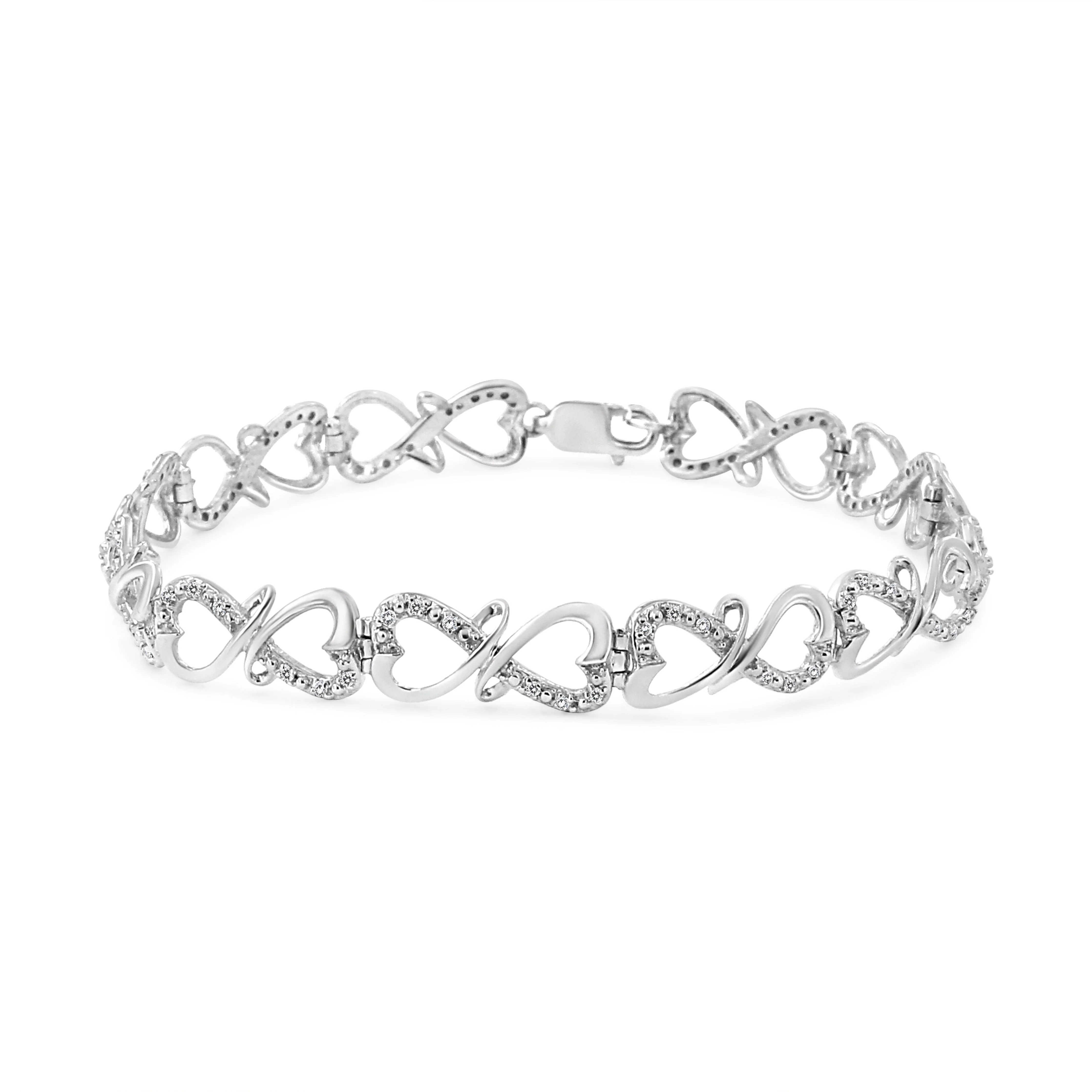 .925 Sterling Silver 1/3 Cttw Round-Cut Diamond Double Heart Infinity Link 7.25" Bracelet (H-I Color, I3 Clarity) - Image 5