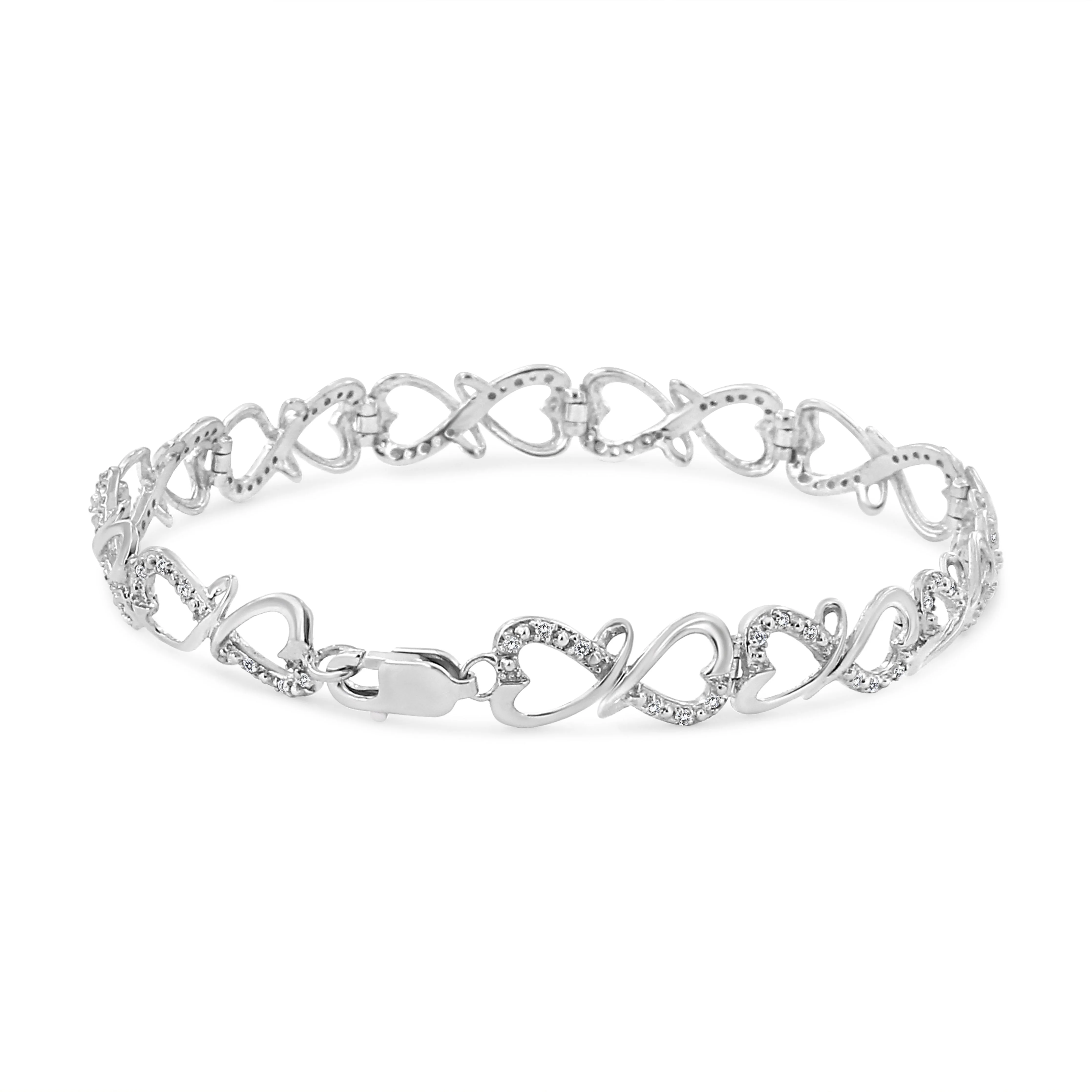.925 Sterling Silver 1/3 Cttw Round-Cut Diamond Double Heart Infinity Link 7.25" Bracelet (H-I Color, I3 Clarity) - Image 6