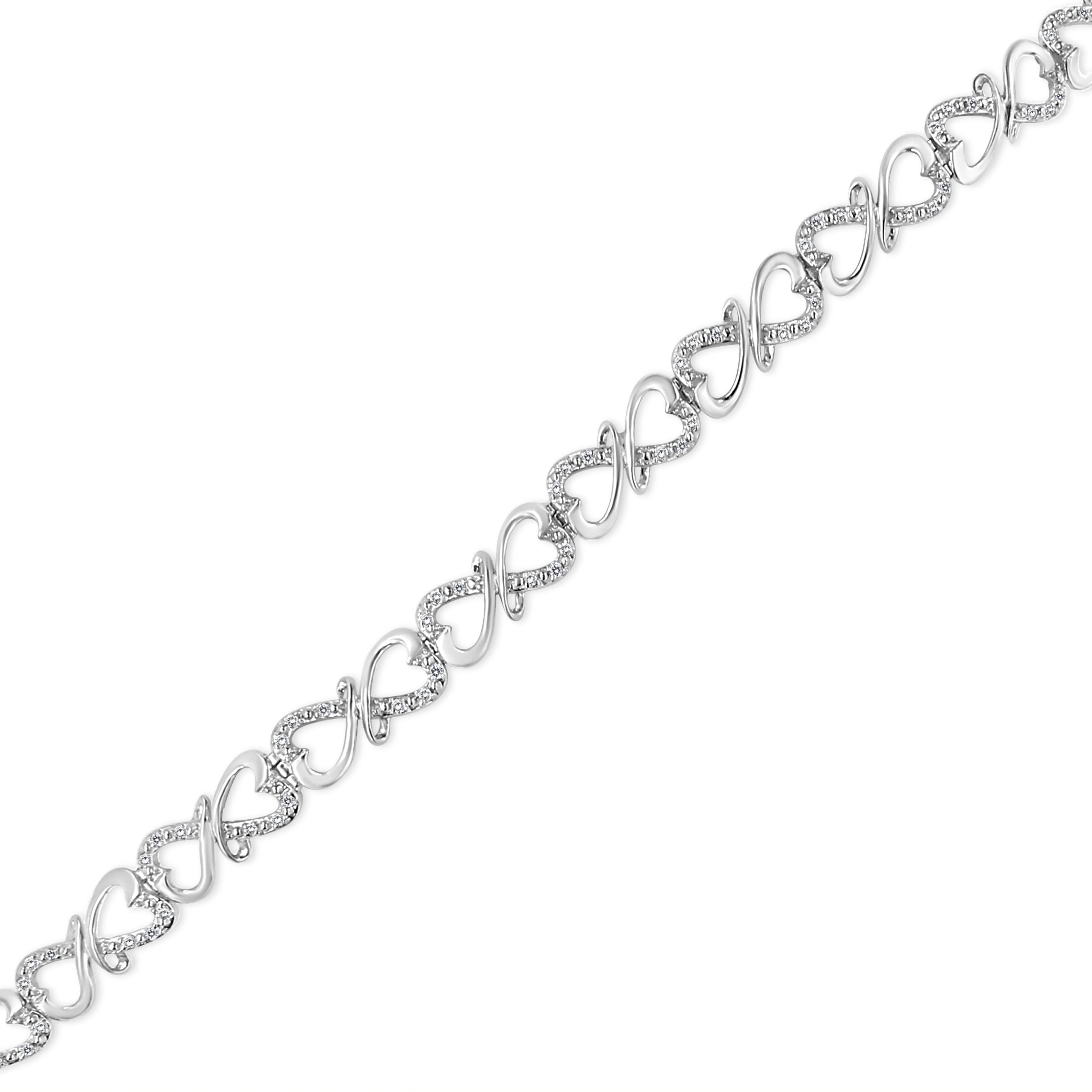 .925 Sterling Silver 1/3 Cttw Round-Cut Diamond Double Heart Infinity Link 7.25" Bracelet (H-I Color, I3 Clarity) - Image 7