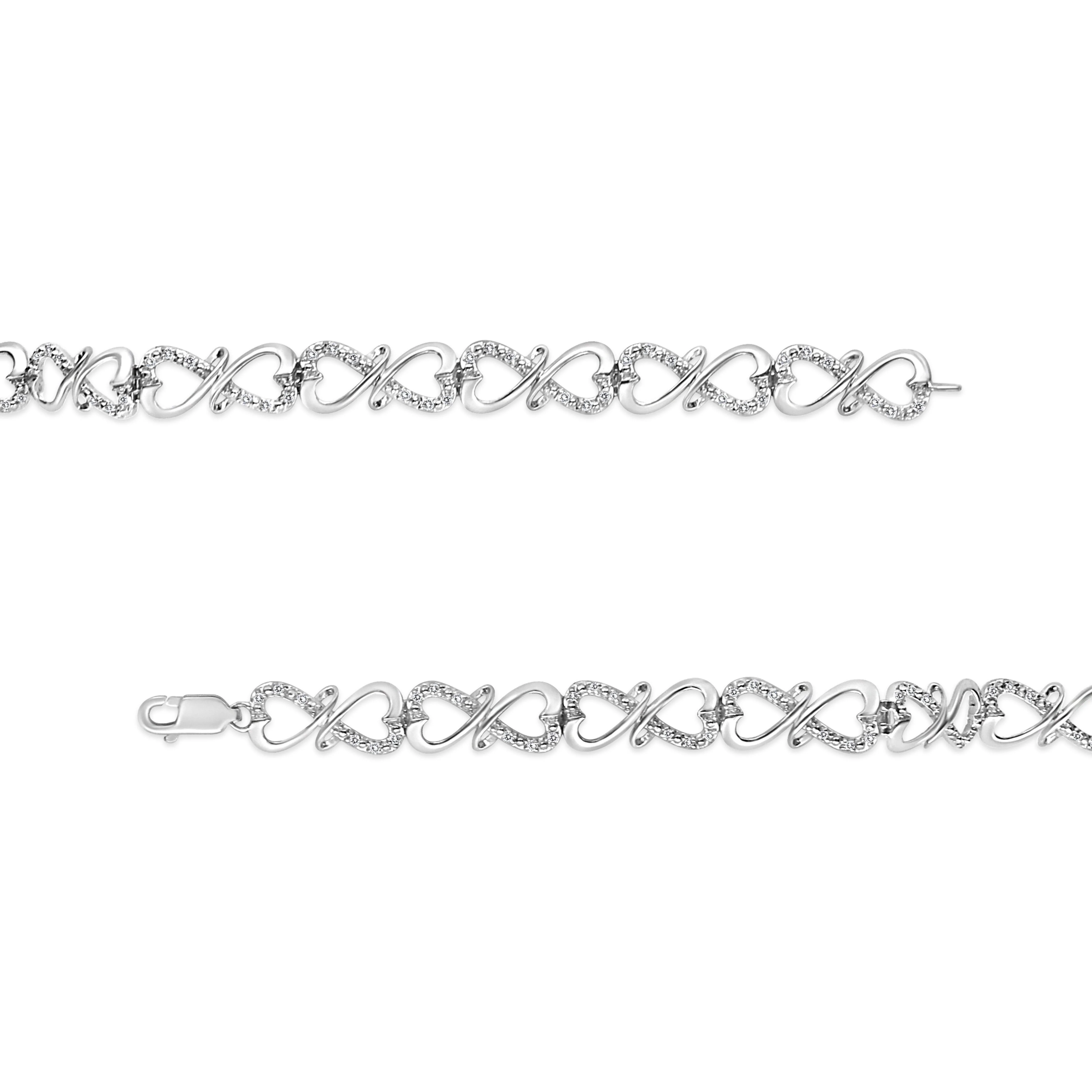 .925 Sterling Silver 1/3 Cttw Round-Cut Diamond Double Heart Infinity Link 7.25" Bracelet (H-I Color, I3 Clarity) - Image 8