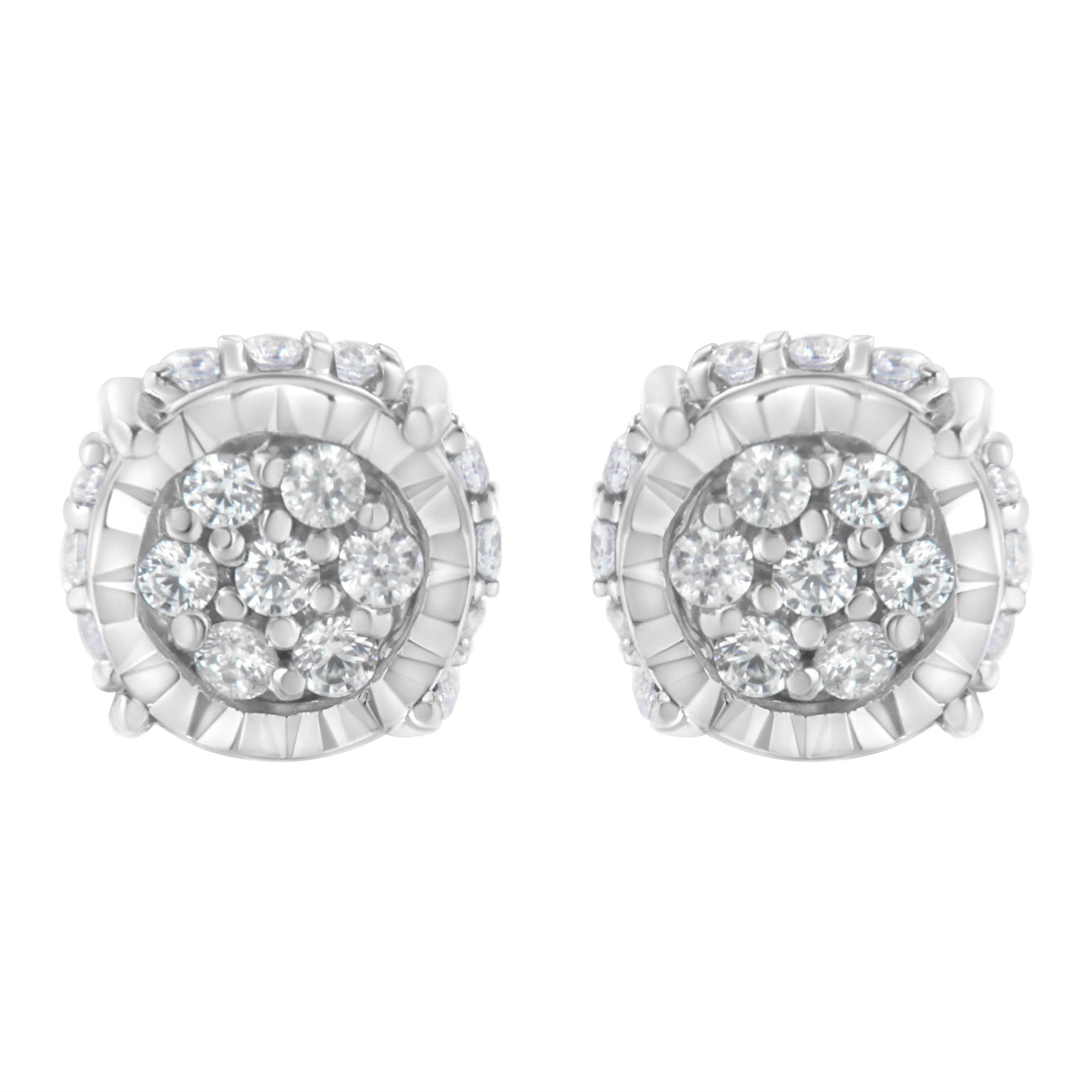 .925 Sterling Silver 1/3 cttw Round-cut Diamond Floral Stud Earring (I-J Clarity, I3 Color)