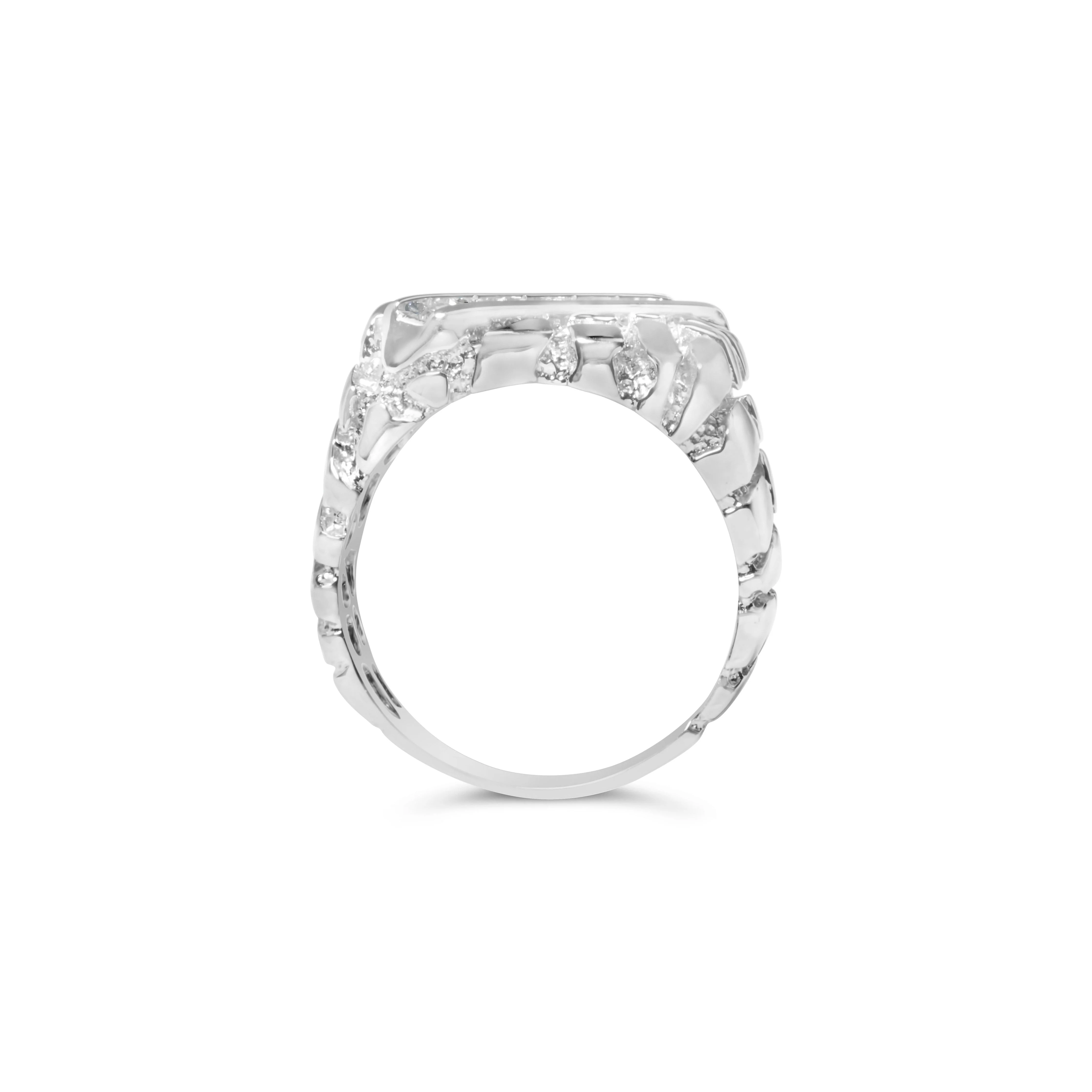.925 Sterling Silver 1/3 Diamond 6 Stone Rectangle Nugget Gents Ring - Size 10 - Image 2