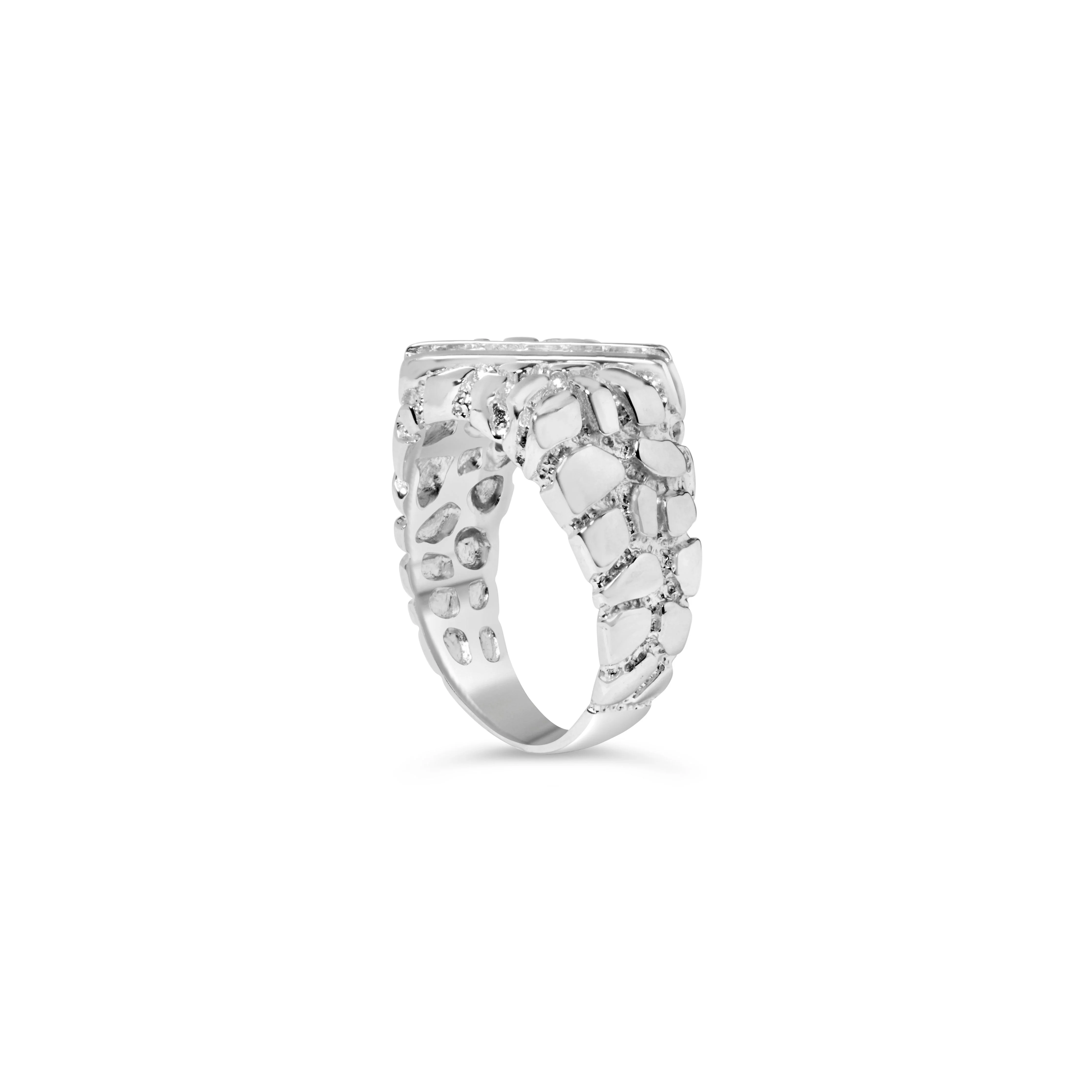 .925 Sterling Silver 1/3 Diamond 6 Stone Rectangle Nugget Gents Ring - Size 10 - Image 3