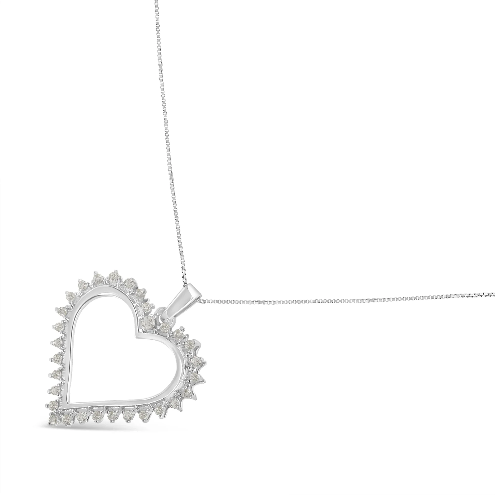 .925 Sterling Silver 1/4 cttw 3-Prong Diamond Open Heart 18" Pendant Necklace (I-J Color, I3 Clarity) - Image 3