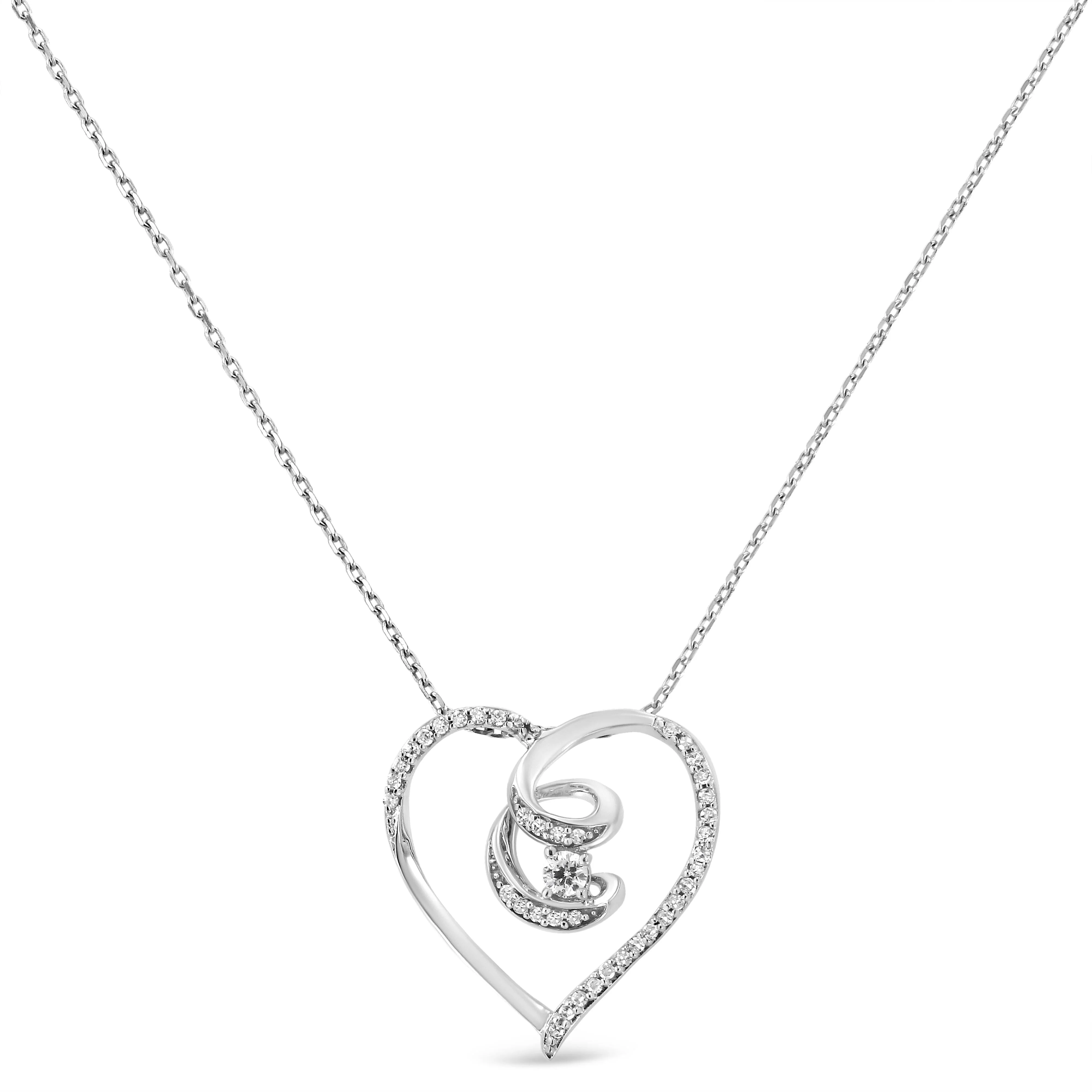 .925 Sterling Silver 1/4 Cttw Brilliant-Cut Diamond Open Heart Twisted Awareness Ribbon 18" Pendant Necklace (H-I Color, I1-I2 Clarity) - Image 2