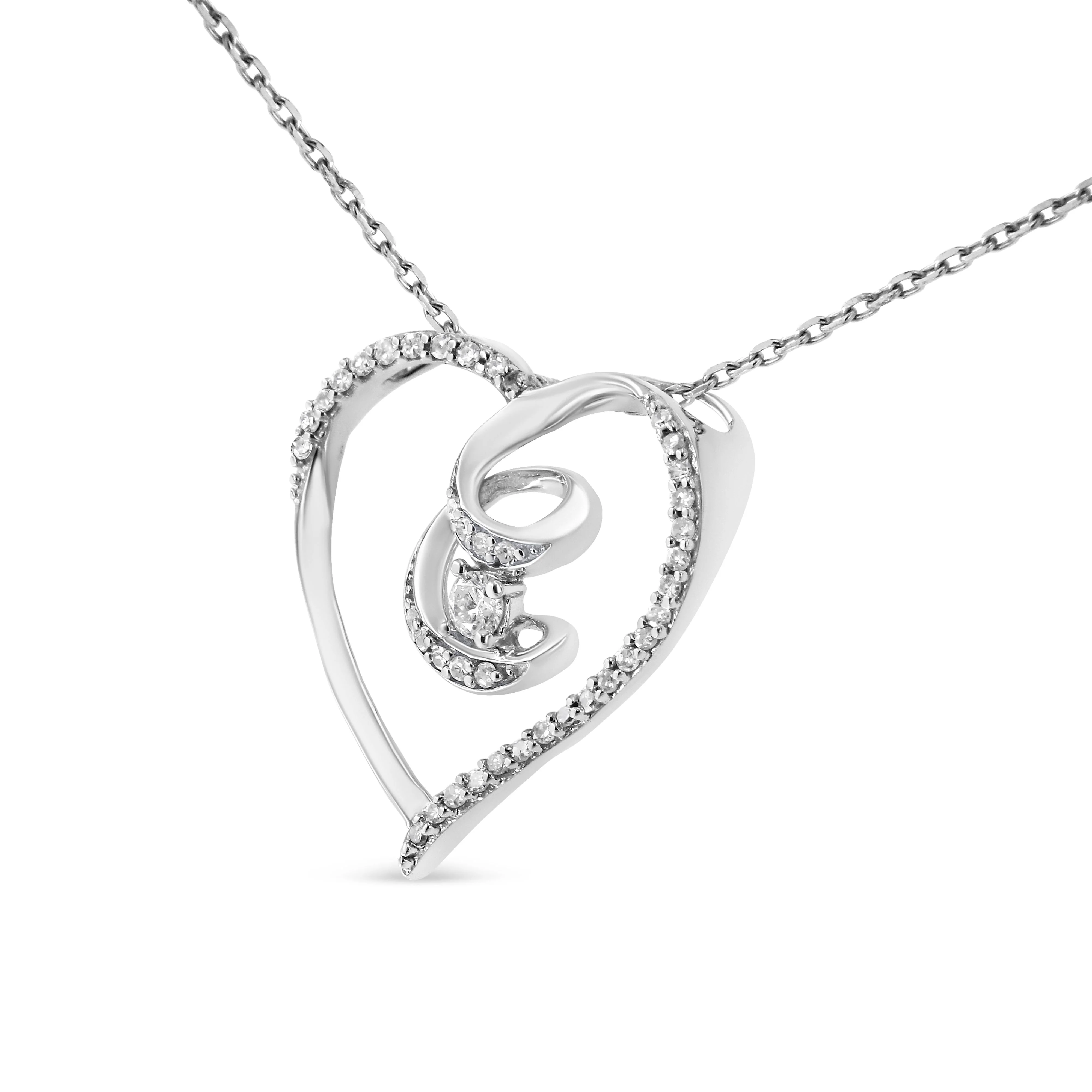 .925 Sterling Silver 1/4 Cttw Brilliant-Cut Diamond Open Heart Twisted Awareness Ribbon 18" Pendant Necklace (H-I Color, I1-I2 Clarity) - Image 3