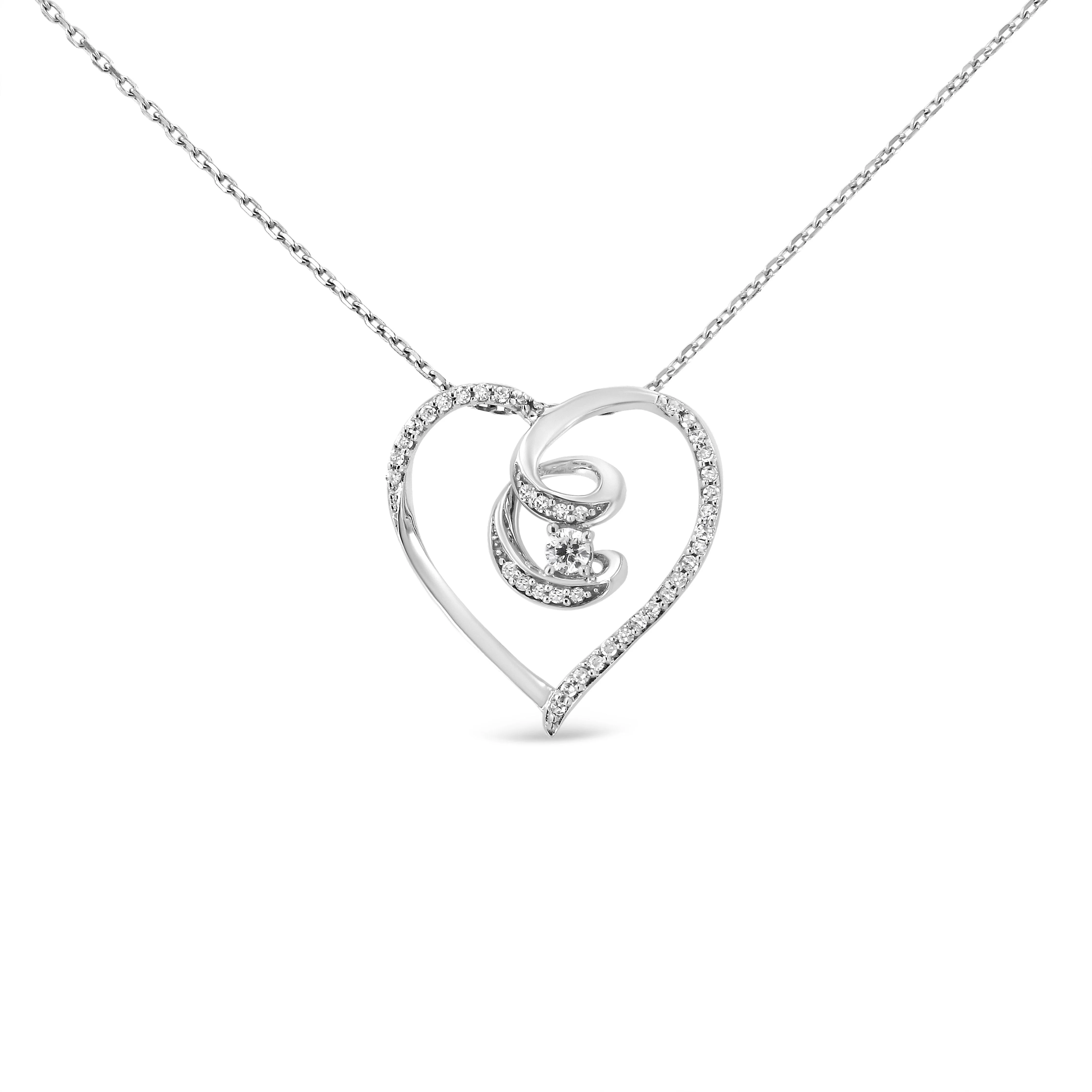 .925 Sterling Silver 1/4 Cttw Brilliant-Cut Diamond Open Heart Twisted Awareness Ribbon 18" Pendant Necklace (H-I Color, I1-I2 Clarity) - Image 5