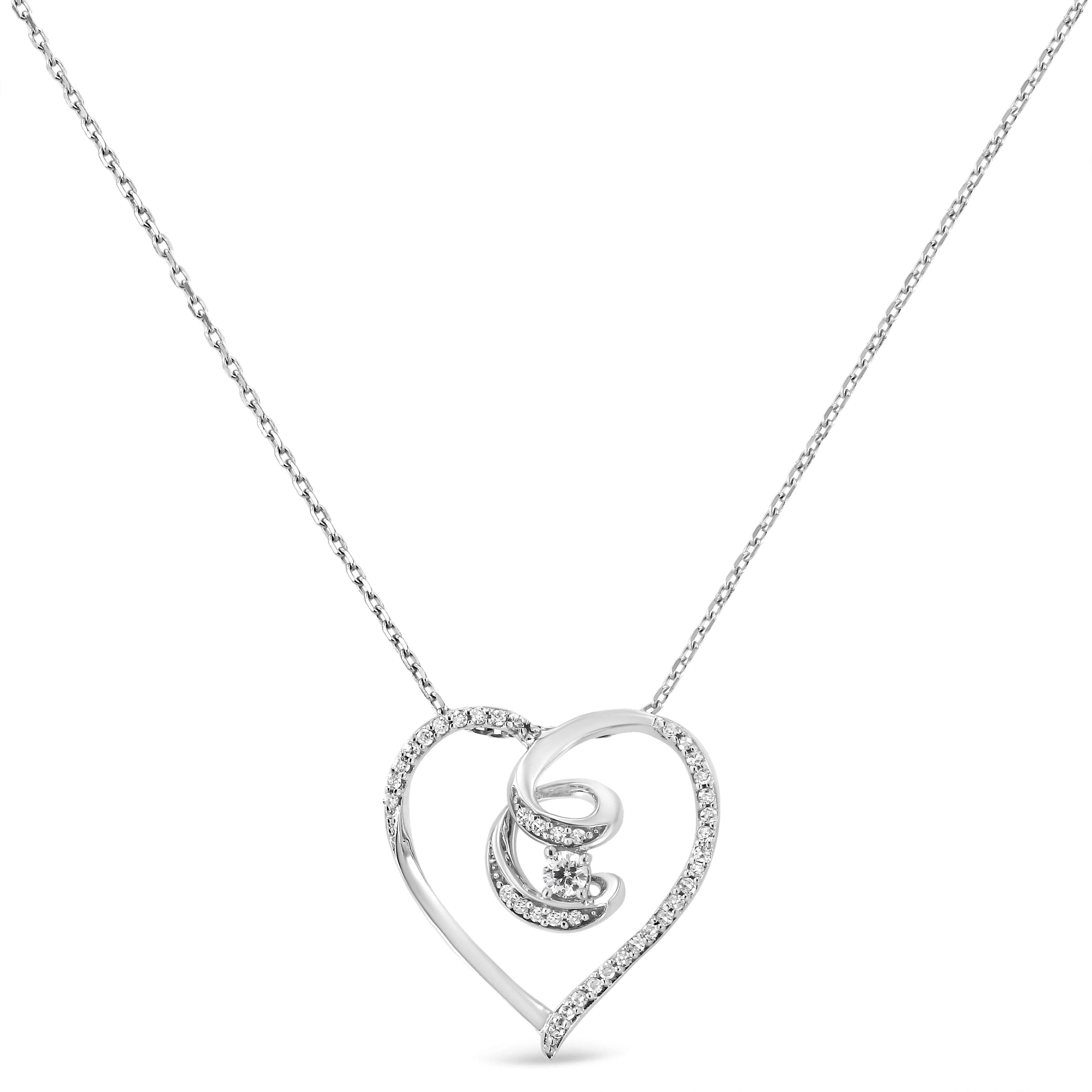 .925 Sterling Silver 1/4 Cttw Brilliant-Cut Diamond Open Heart Twisted Awareness Ribbon 18" Pendant Necklace (H-I Color, I1-I2 Clarity) - Image 6
