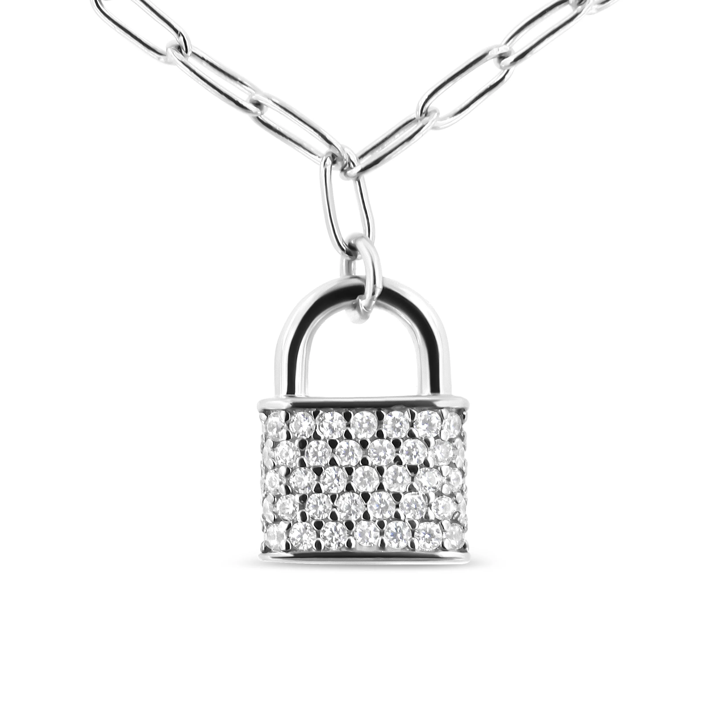 .925 Sterling Silver 1/4 Cttw Diamond Lock 18" Pendant Necklace with Paperclip Chain (H-I Color, SI2-I1 Clarity) - Image 6