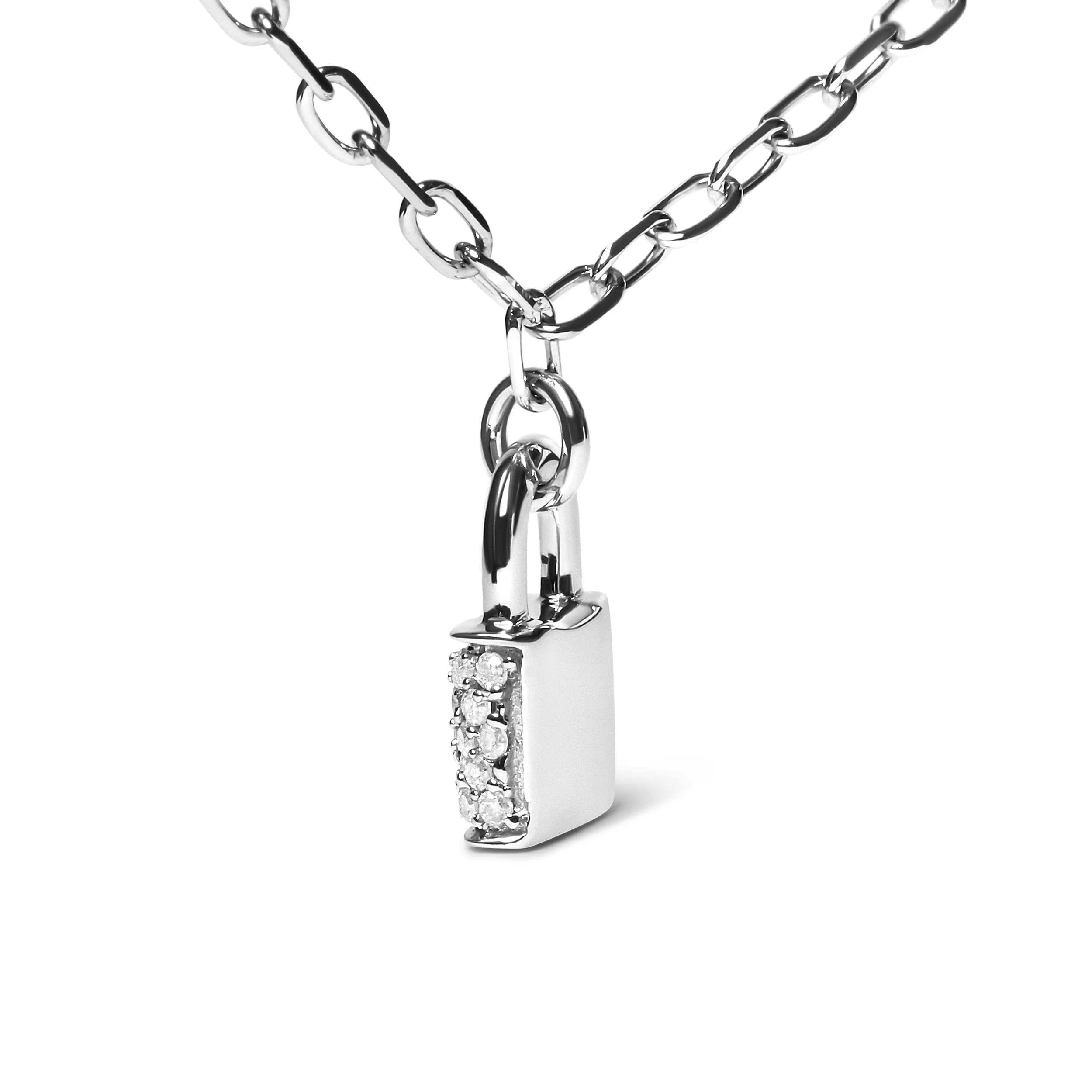 .925 Sterling Silver 1/4 Cttw Diamond Lock 18" Pendant Necklace with Paperclip Chain (H-I Color, SI2-I1 Clarity) - Image 7