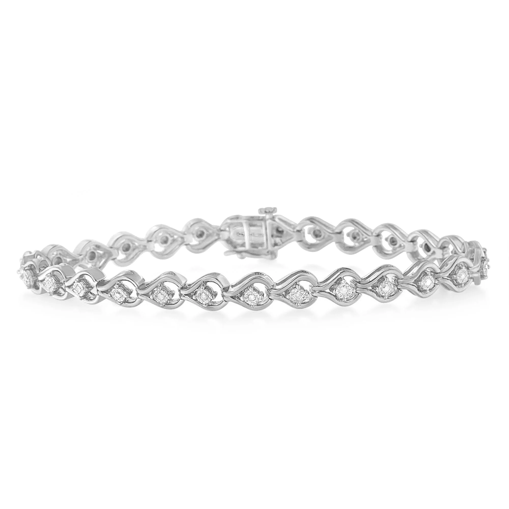 .925 Sterling Silver 1/4 Cttw Diamond Miracle-Set Teardrop Shaped 7â€ Link Bracelet (I-J Color, I3 Clarity) - Image 2